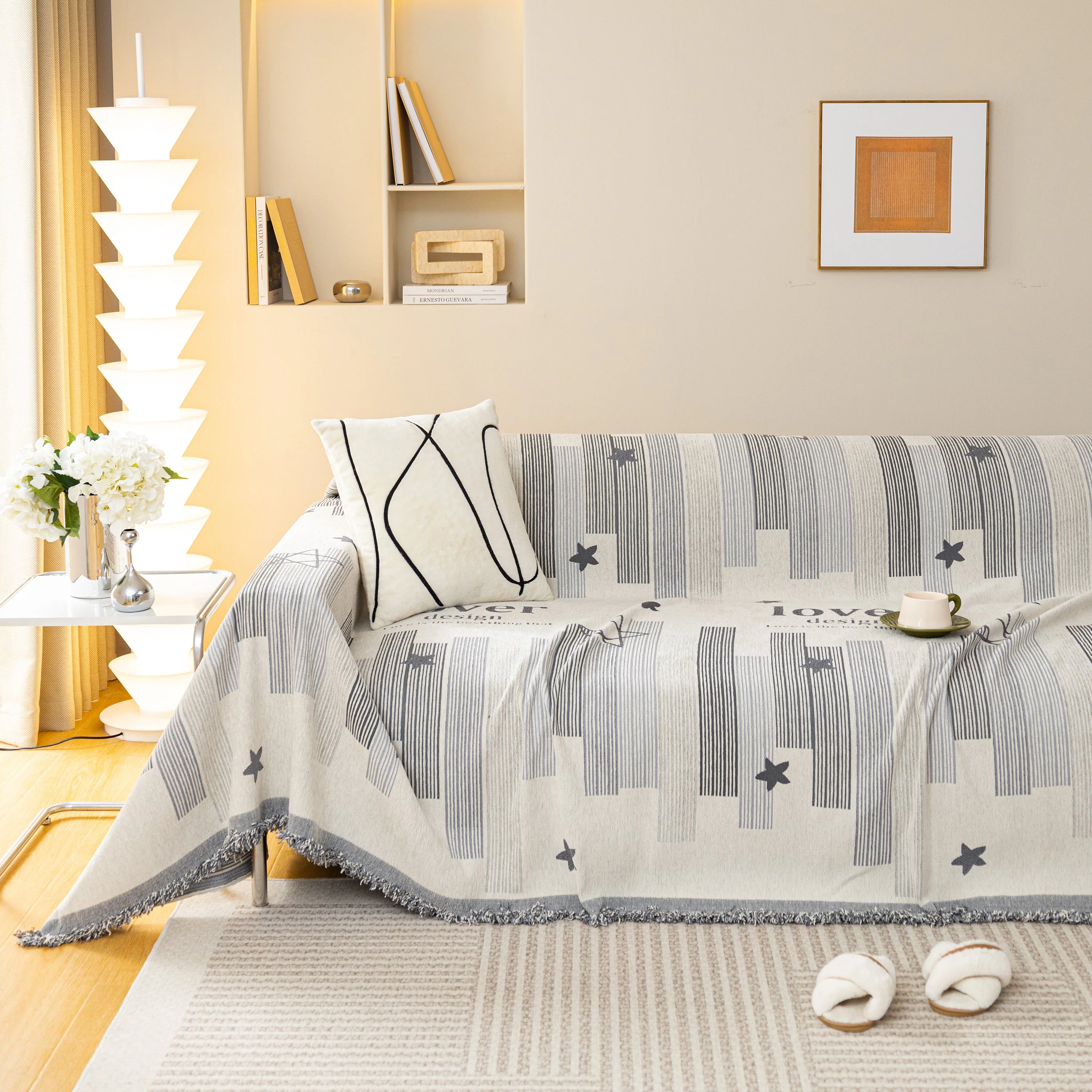 Geometric Chenille Sofa Throw Cover, Breathable Couch Protector with Tassel Fringe - Image 37