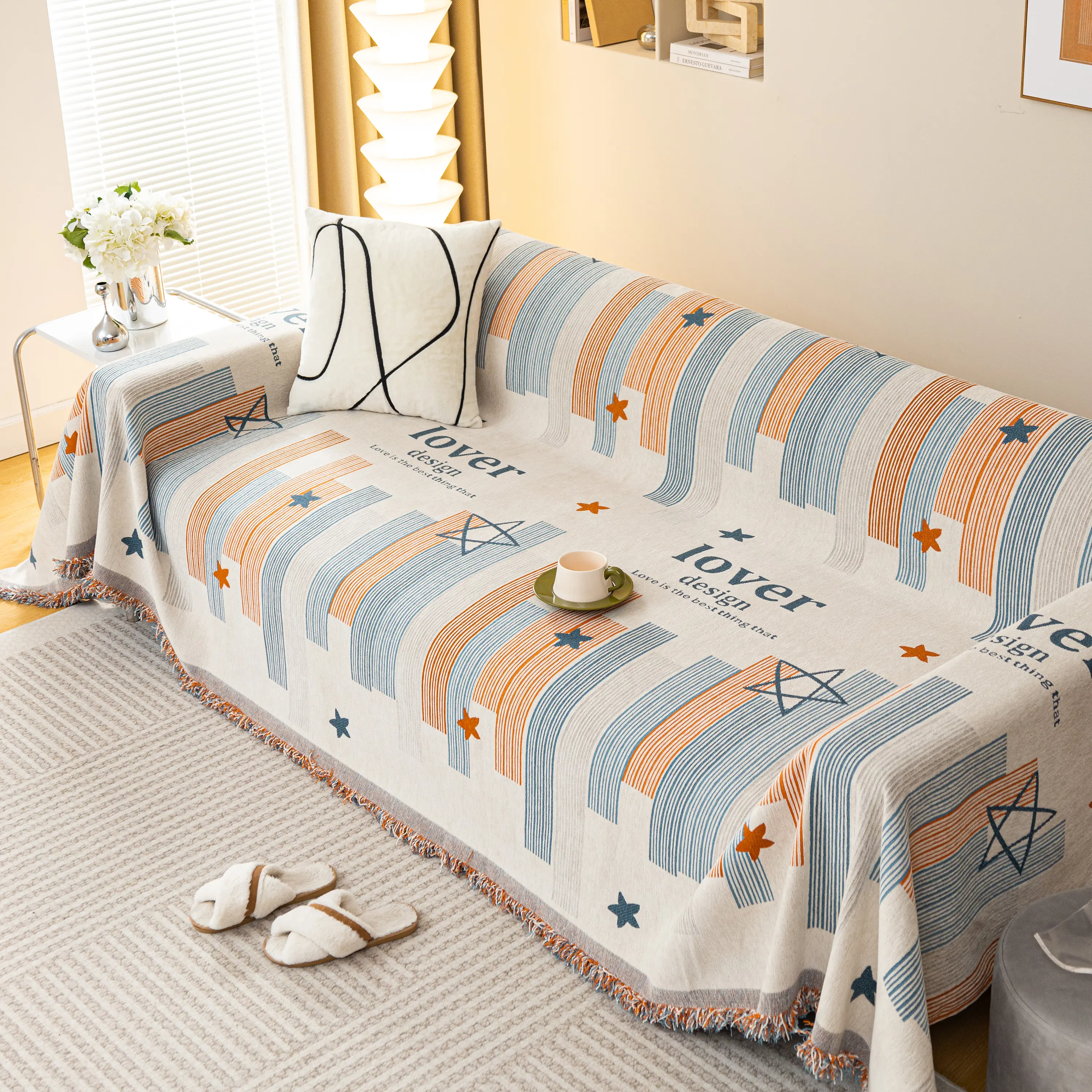 Geometric Chenille Sofa Throw Cover, Breathable Couch Protector with Tassel Fringe - Image 41