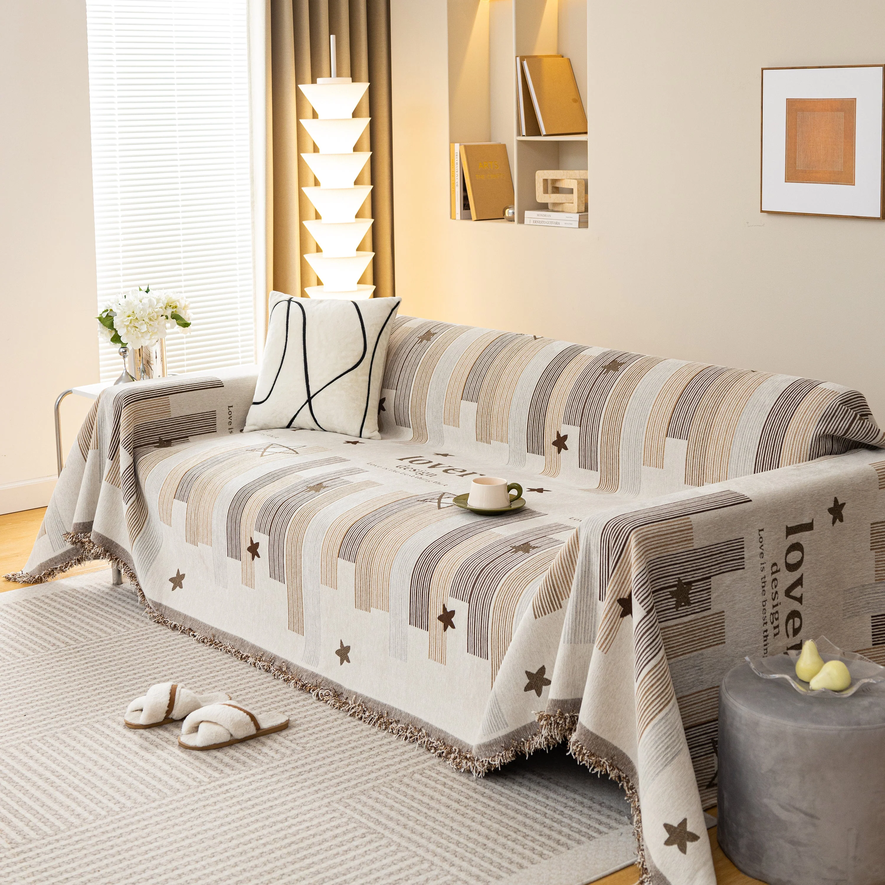 Geometric Chenille Sofa Throw Cover, Breathable Couch Protector with Tassel Fringe - Image 47