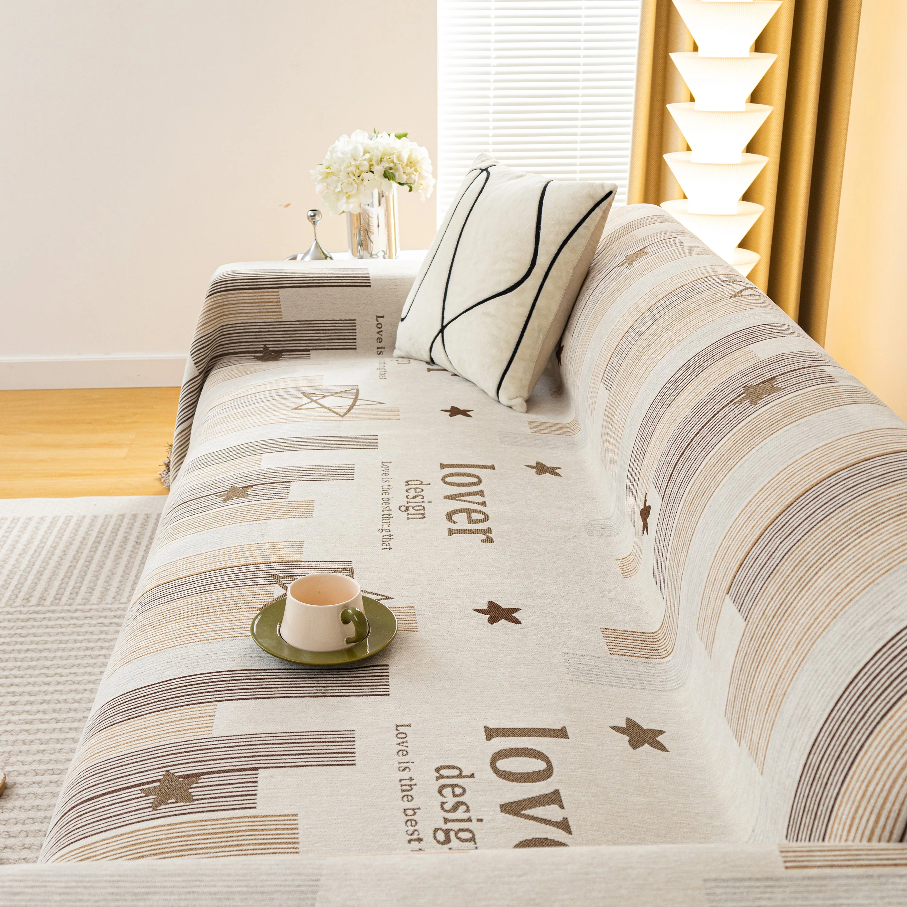 Geometric Chenille Sofa Throw Cover, Breathable Couch Protector with Tassel Fringe - Image 49