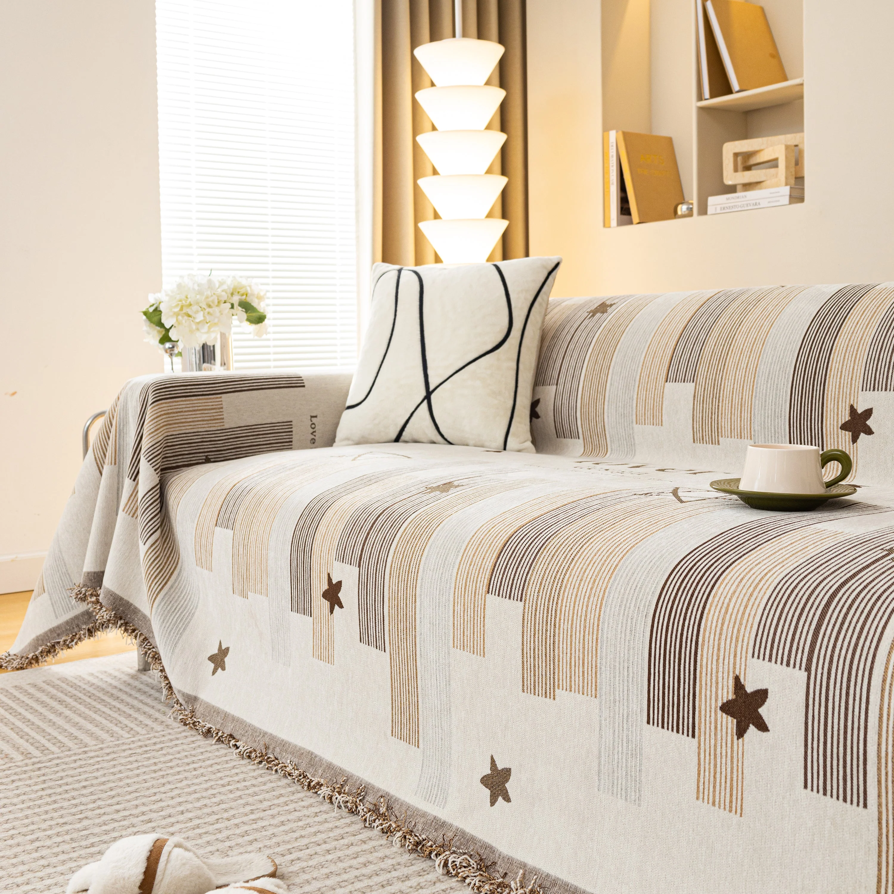 Geometric Chenille Sofa Throw Cover, Breathable Couch Protector with Tassel Fringe - Image 52