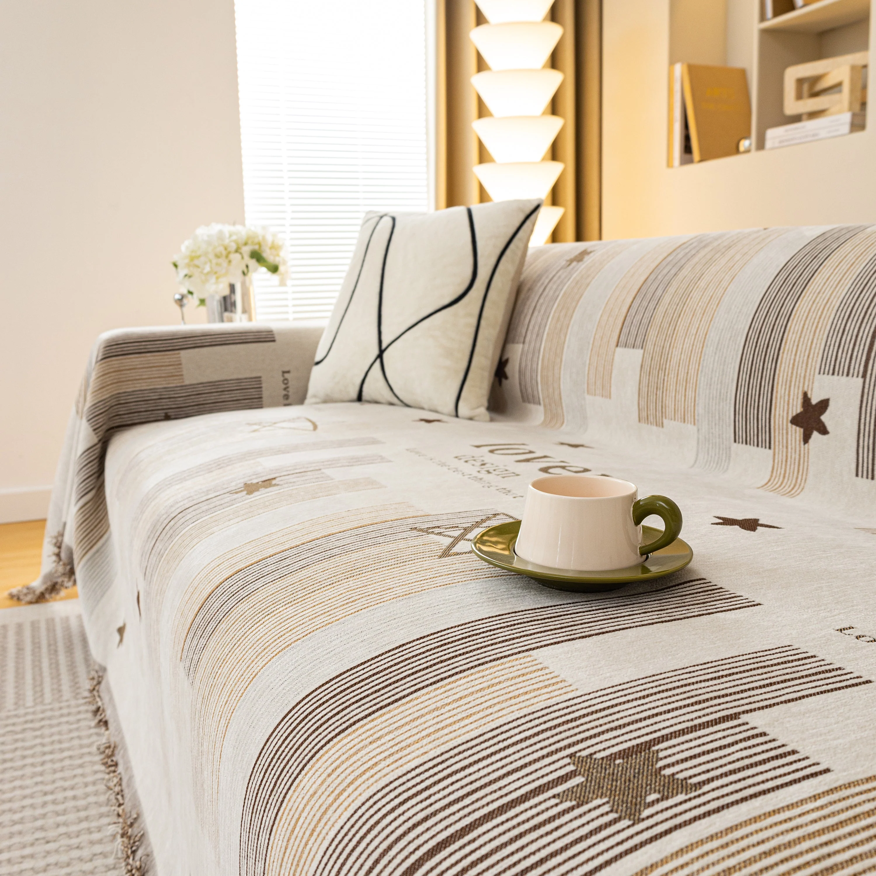 Geometric Chenille Sofa Throw Cover, Breathable Couch Protector with Tassel Fringe - Image 53