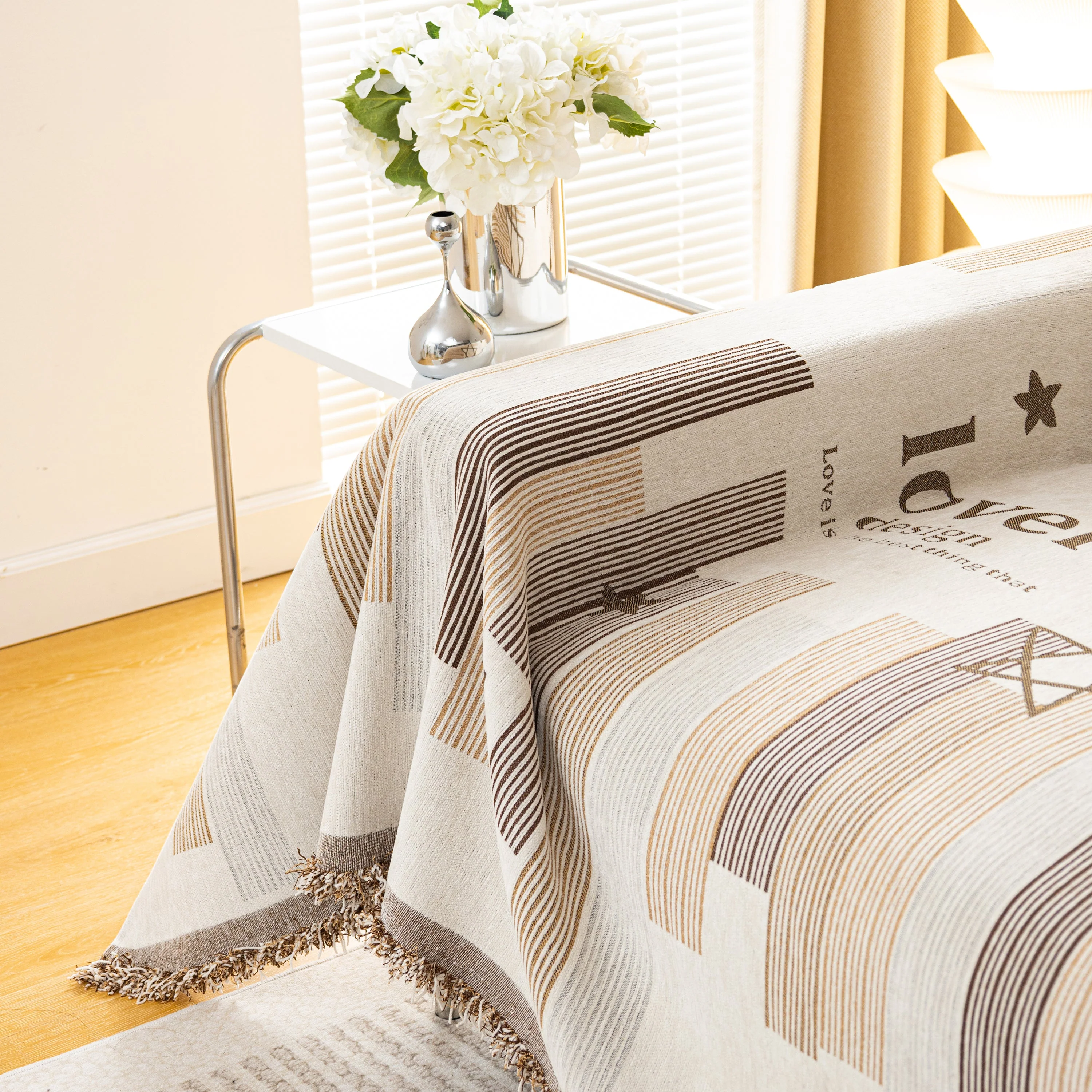 Geometric Chenille Sofa Throw Cover, Breathable Couch Protector with Tassel Fringe - Image 55