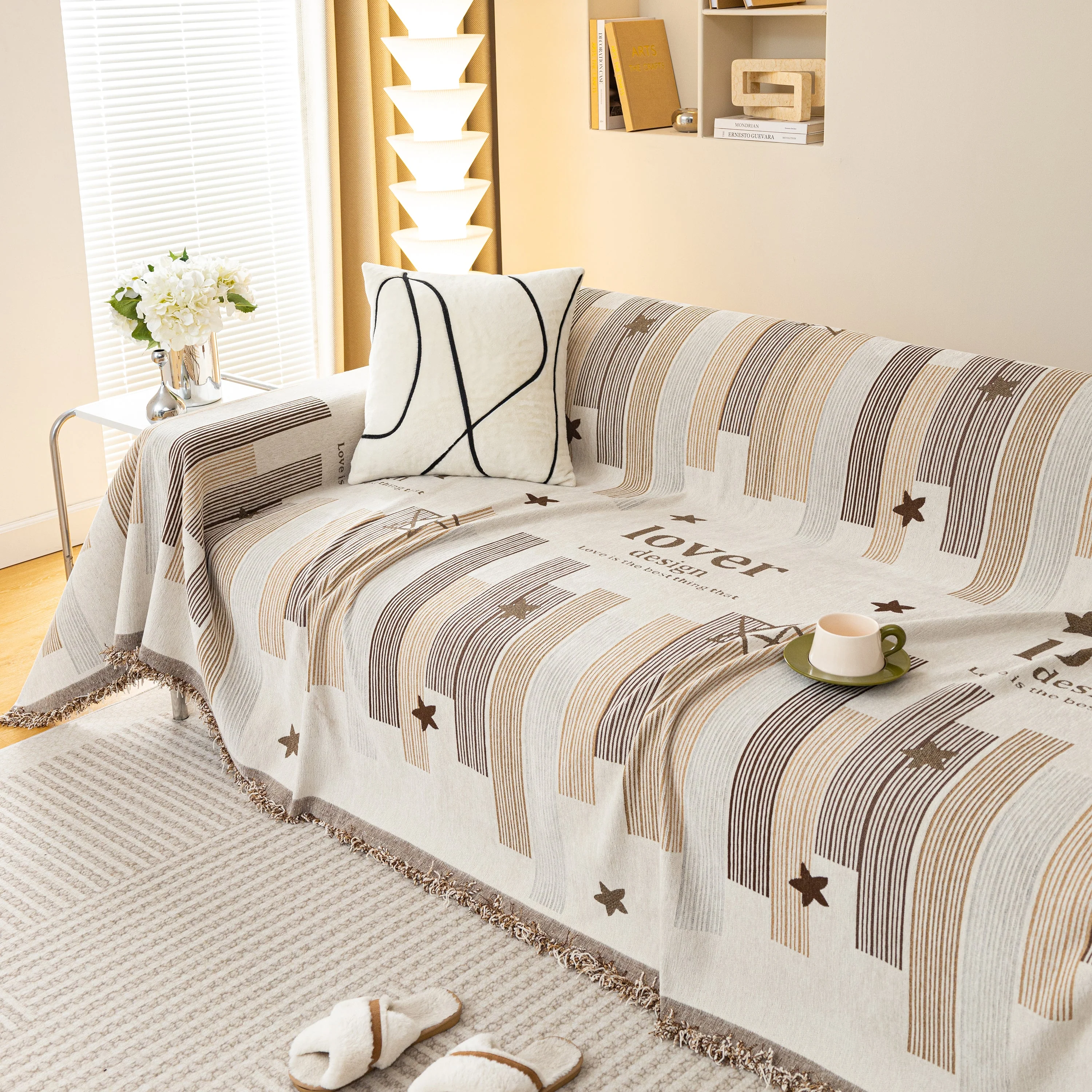 Geometric Chenille Sofa Throw Cover, Breathable Couch Protector with Tassel Fringe - Image 56