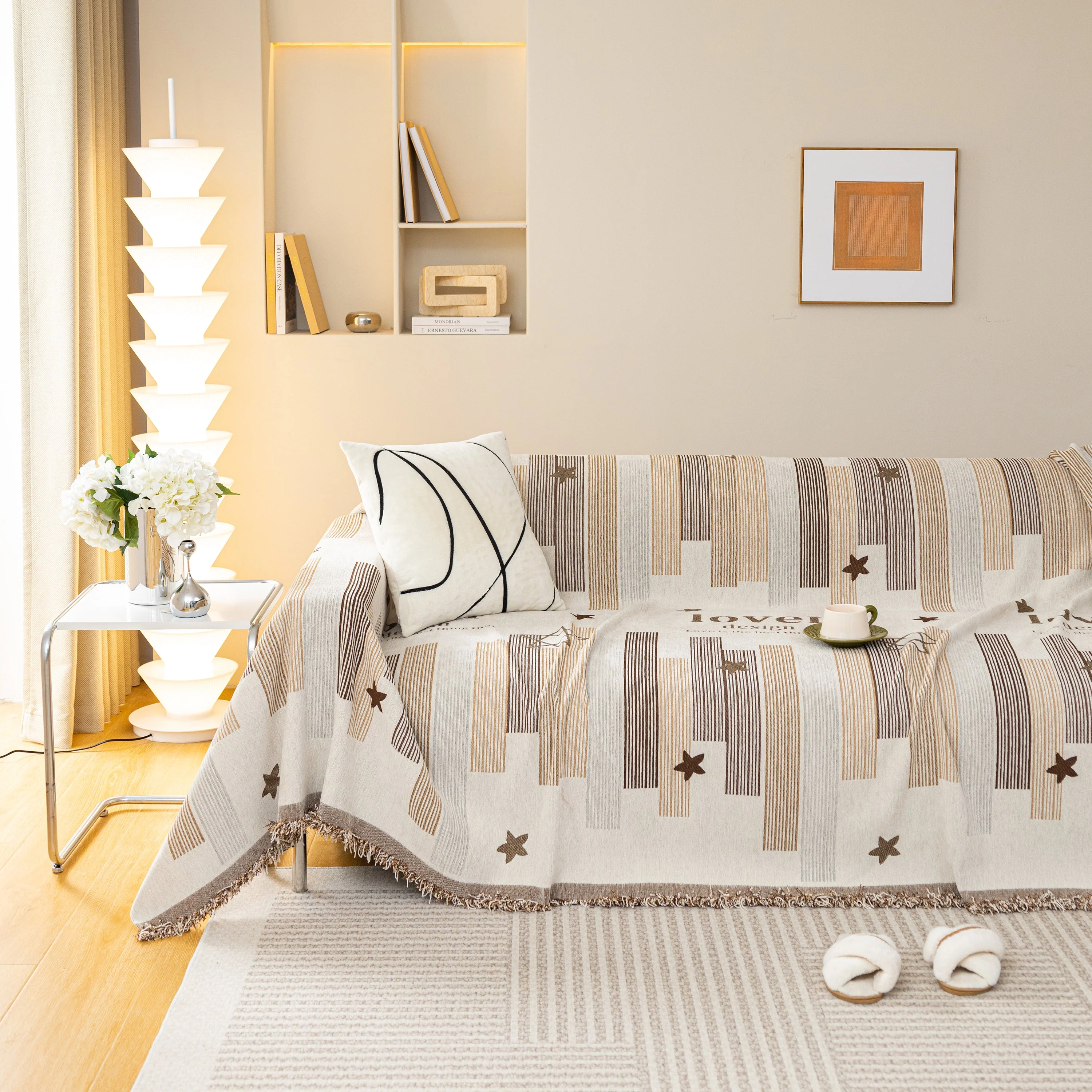 Geometric Chenille Sofa Throw Cover, Breathable Couch Protector with Tassel Fringe - Image 58