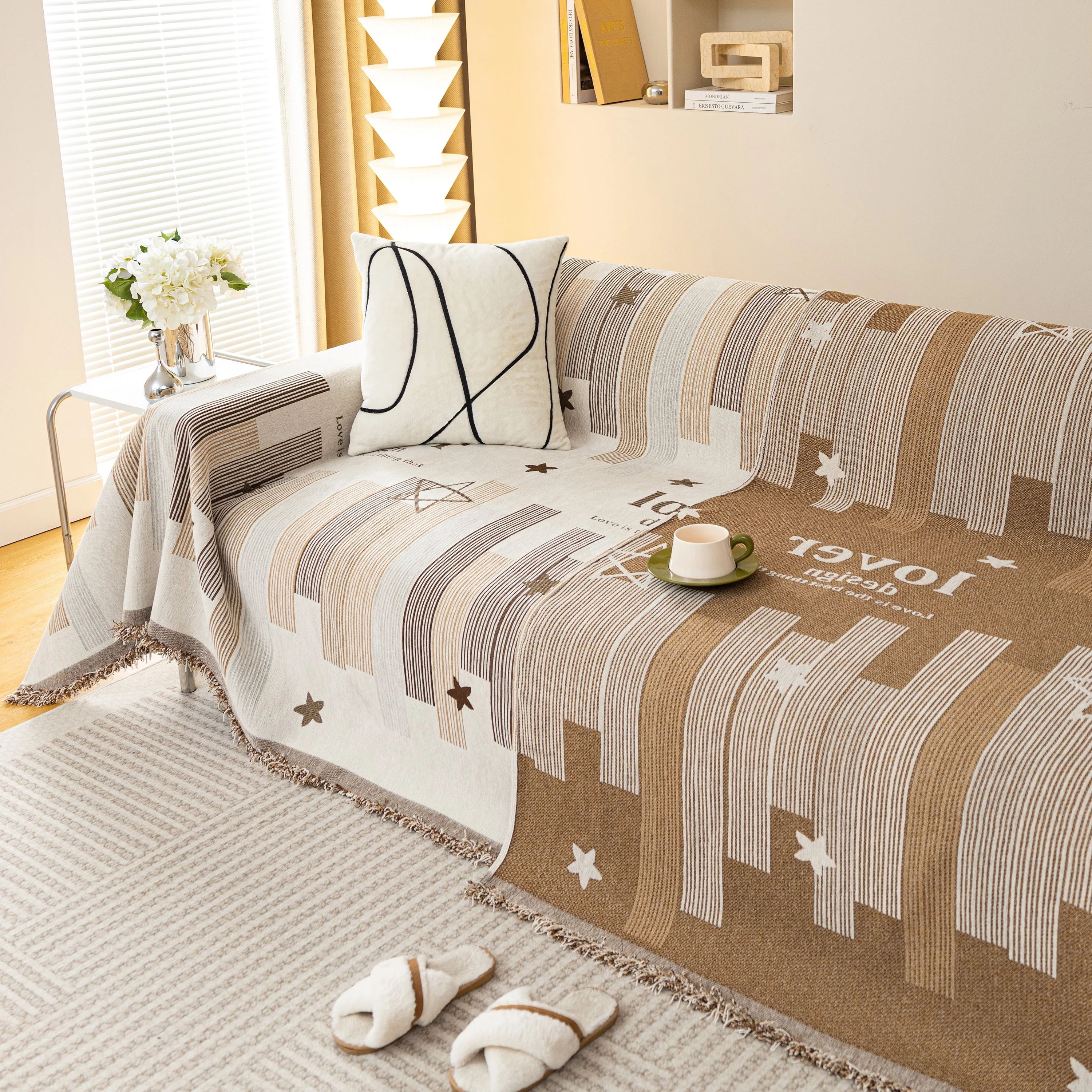 Geometric Chenille Sofa Throw Cover, Breathable Couch Protector with Tassel Fringe - Image 60