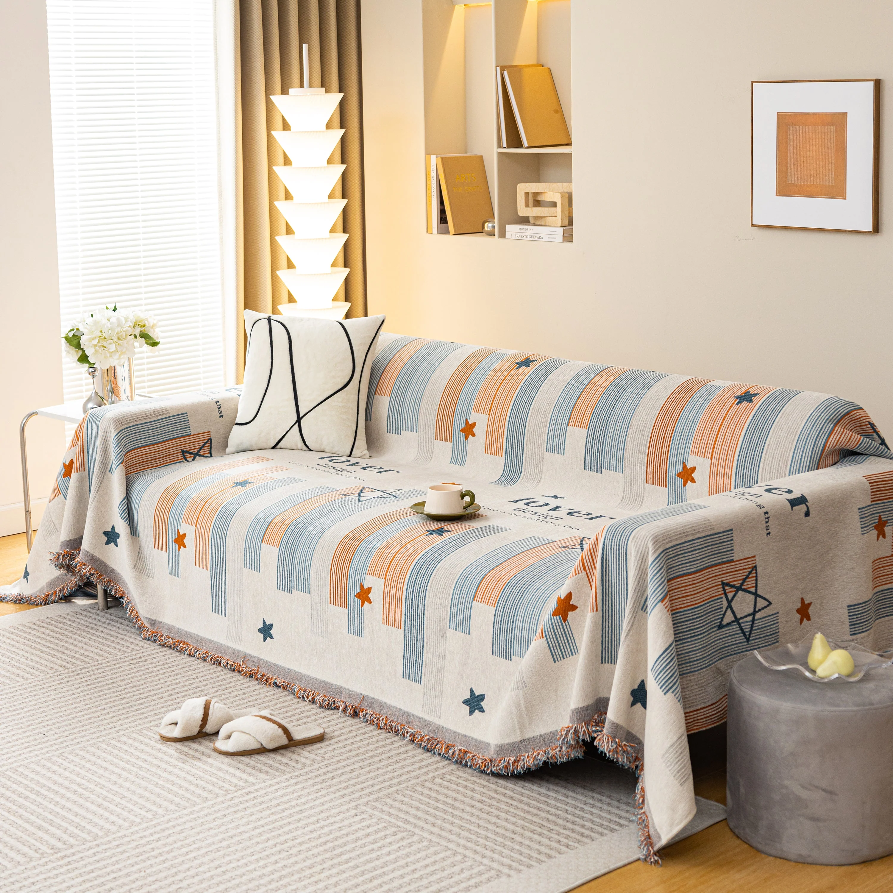 Geometric Chenille Sofa Throw Cover, Breathable Couch Protector with Tassel Fringe - Image 67