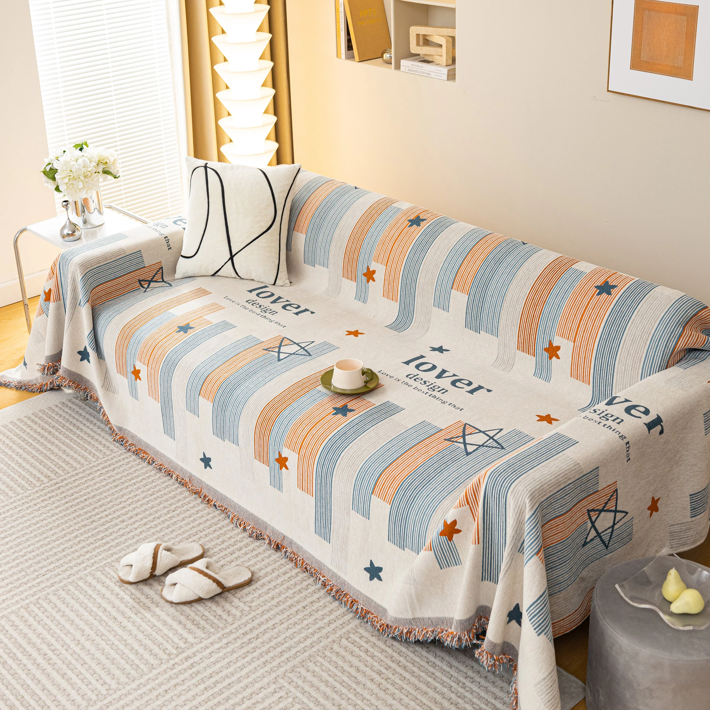 Geometric Chenille Sofa Throw Cover, Breathable Couch Protector with Tassel Fringe - Image 68