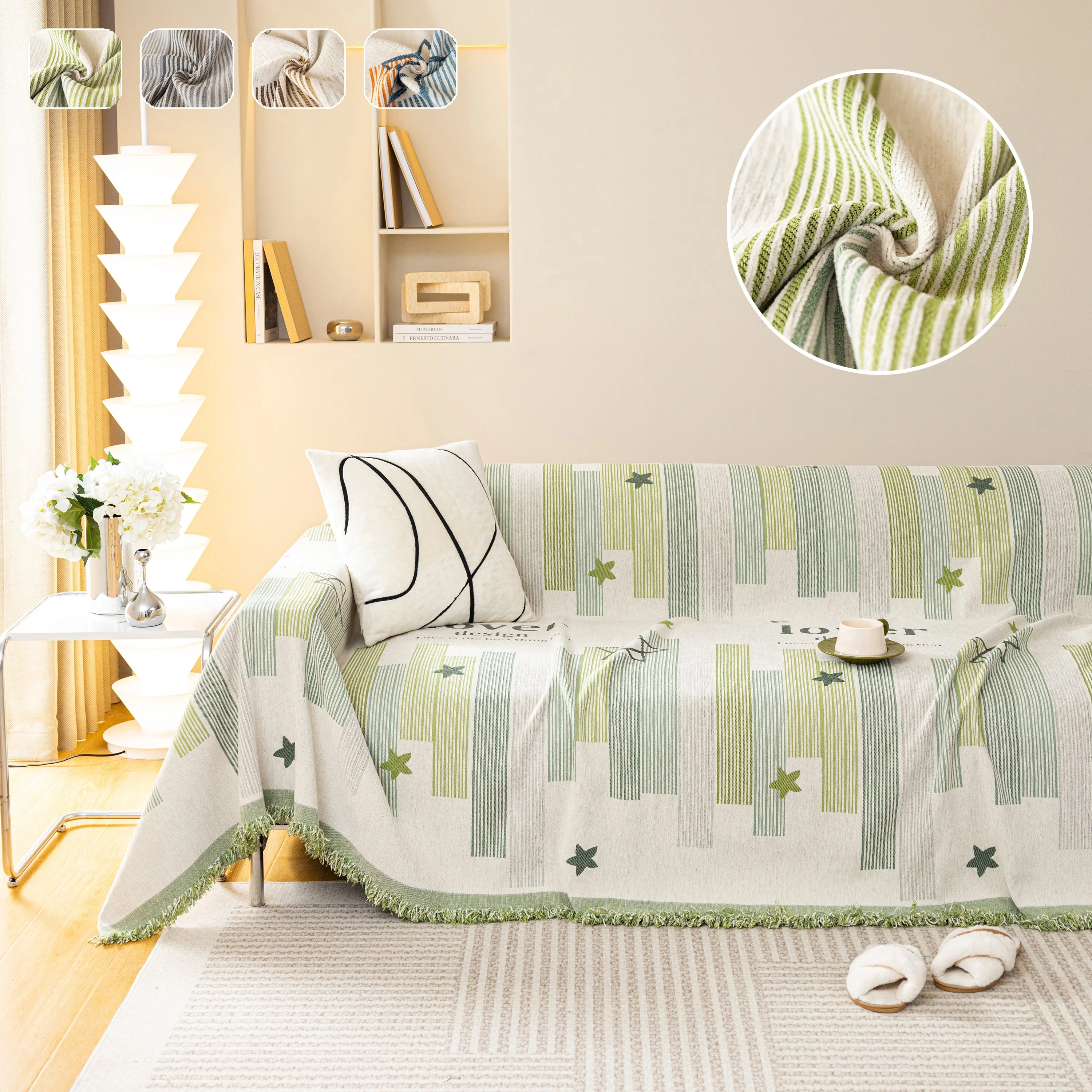 Geometric Chenille Sofa Throw Cover, Breathable Couch Protector with Tassel Fringe - Image 7