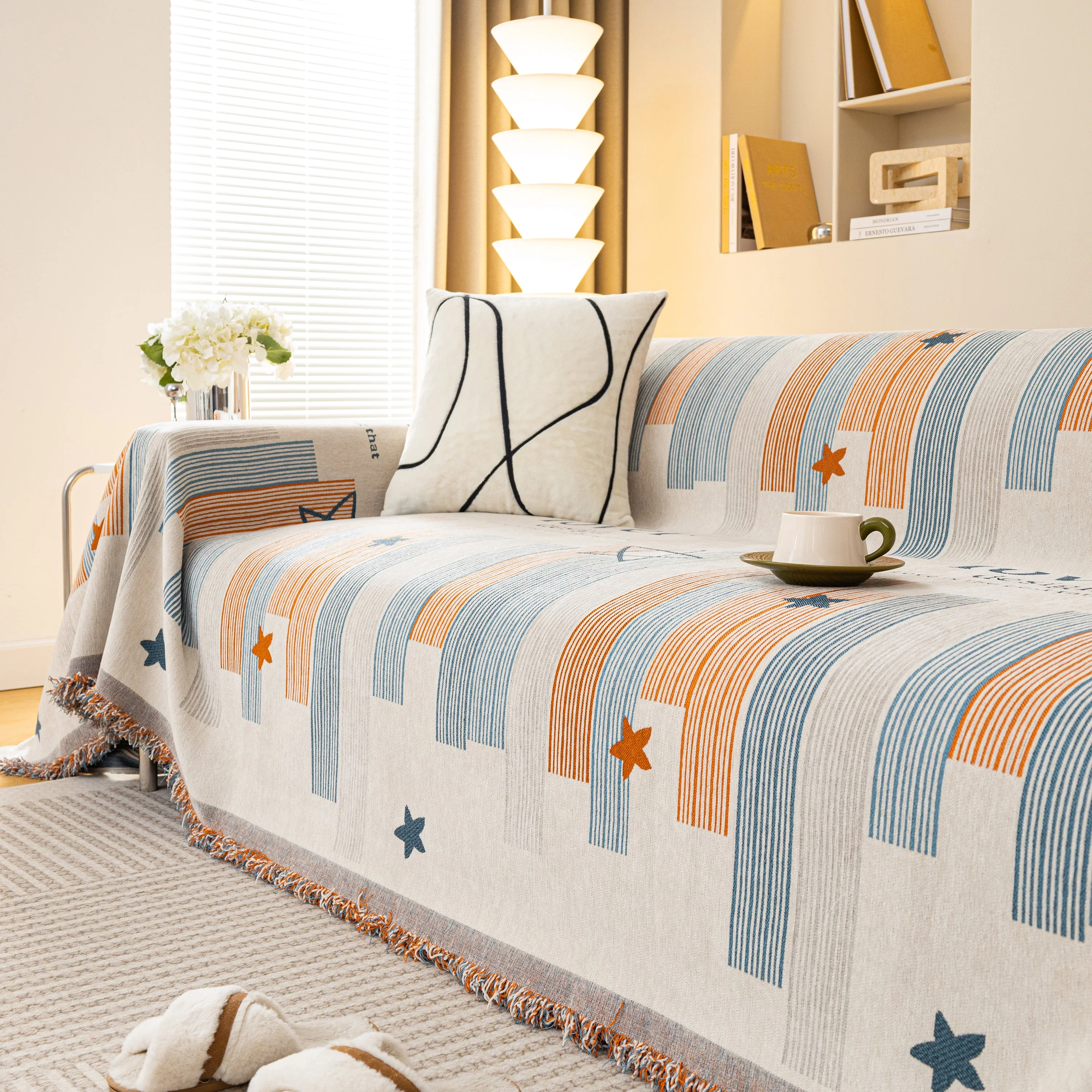 Geometric Chenille Sofa Throw Cover, Breathable Couch Protector with Tassel Fringe - Image 73