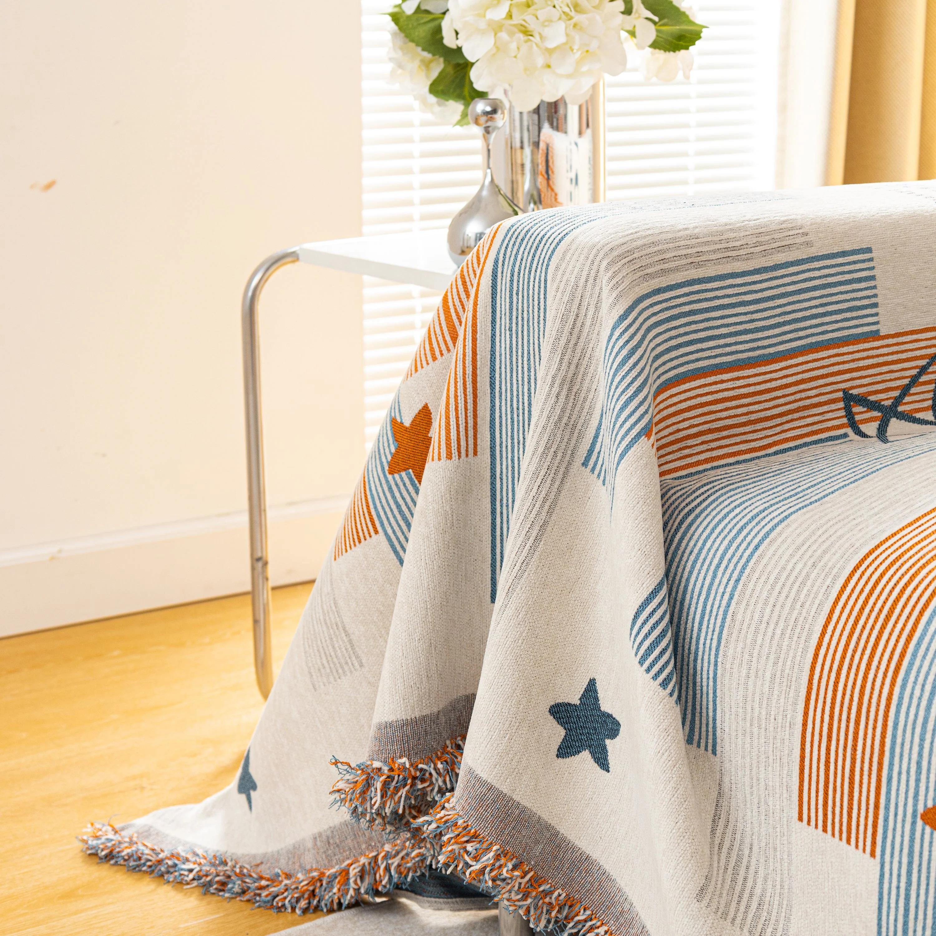 Geometric Chenille Sofa Throw Cover, Breathable Couch Protector with Tassel Fringe - Image 75