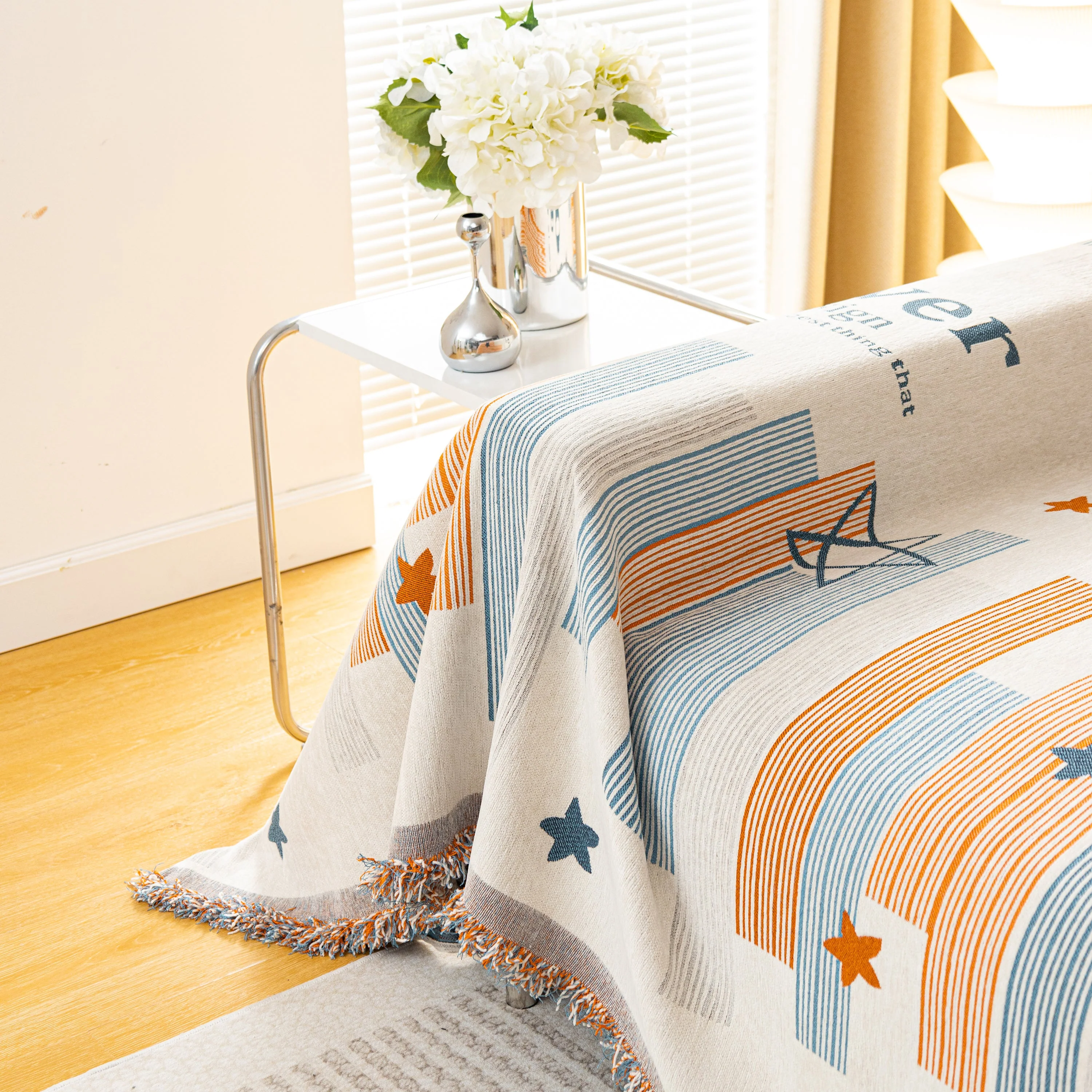 Geometric Chenille Sofa Throw Cover, Breathable Couch Protector with Tassel Fringe - Image 76