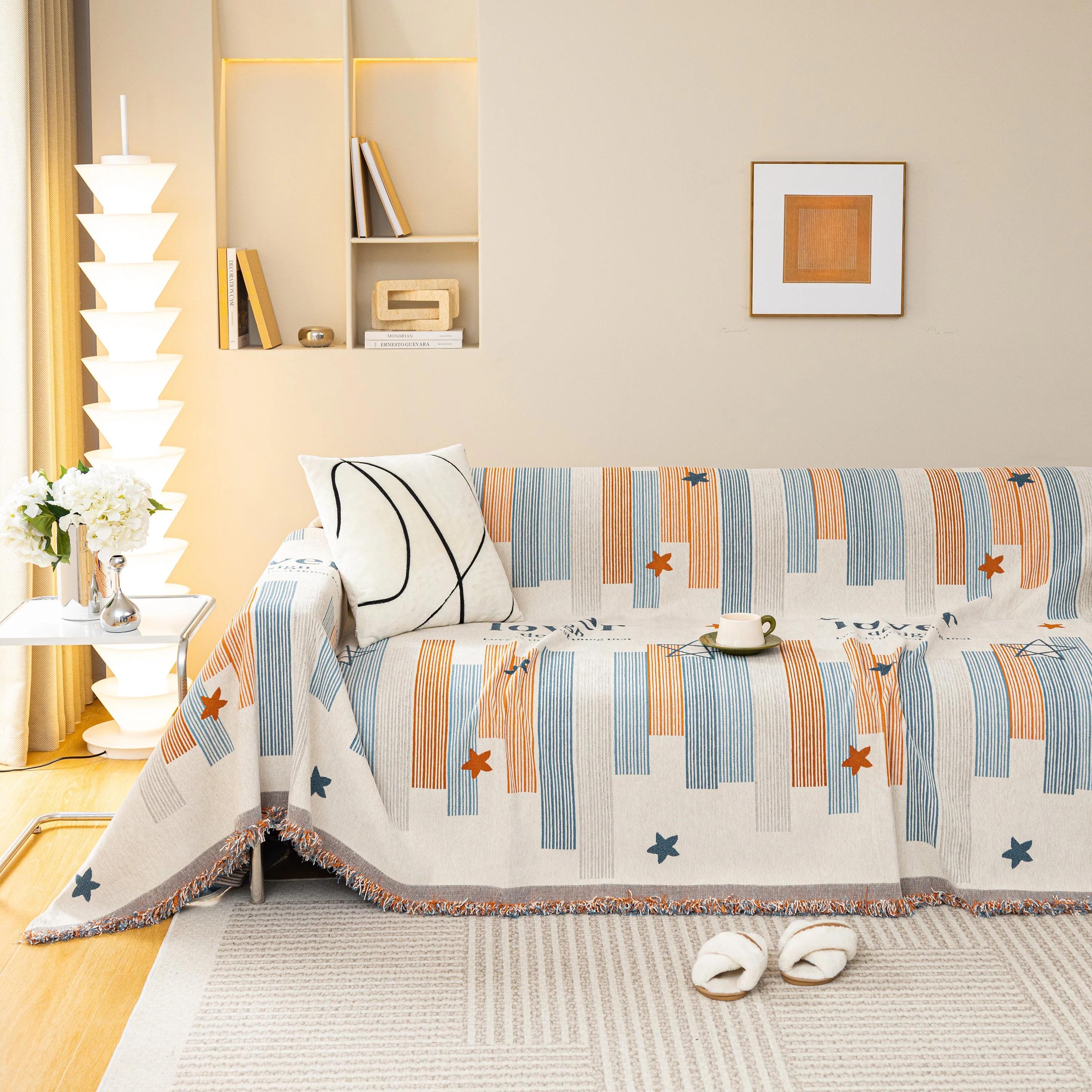 Geometric Chenille Sofa Throw Cover, Breathable Couch Protector with Tassel Fringe - Image 79