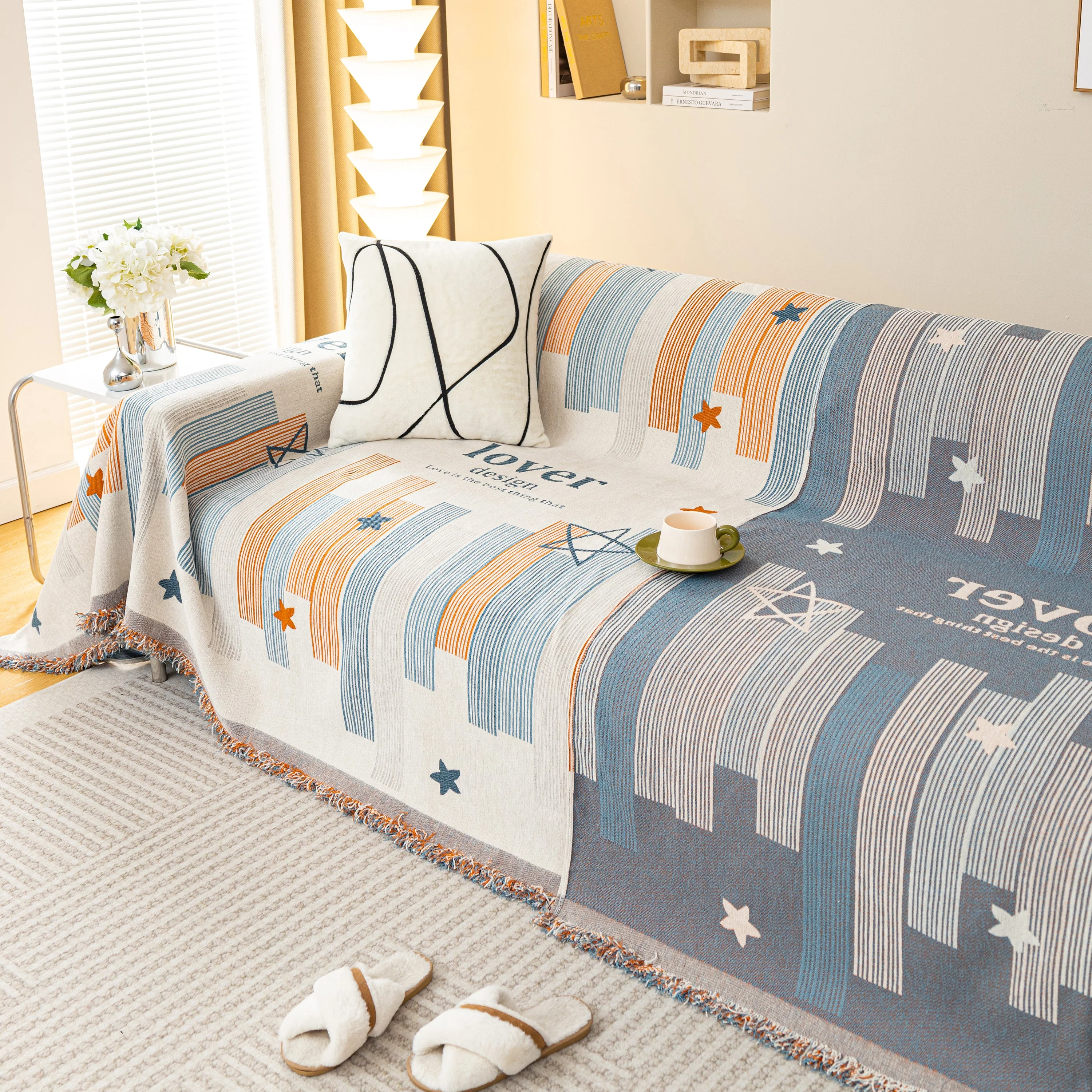 Geometric Chenille Sofa Throw Cover, Breathable Couch Protector with Tassel Fringe - Image 80