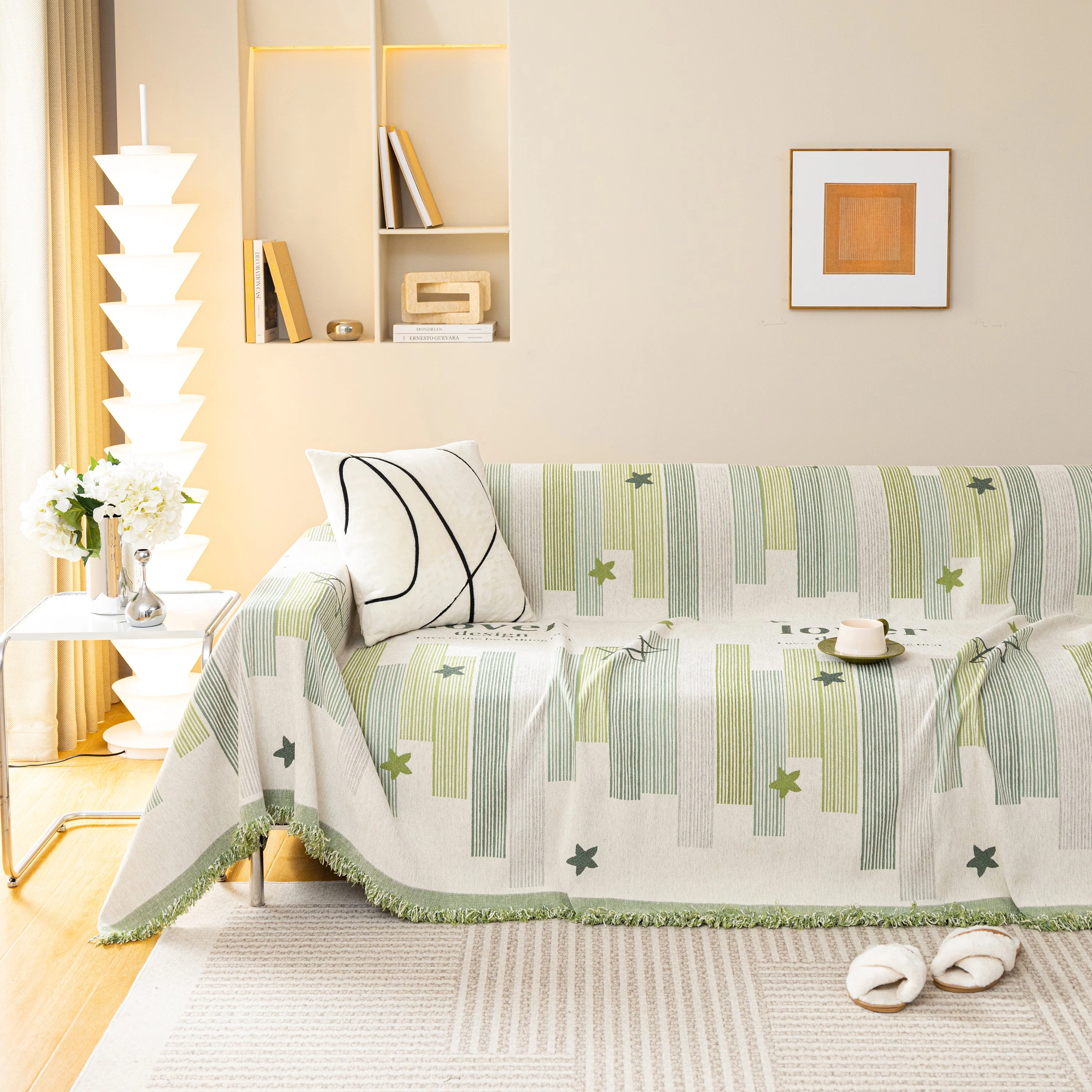 Geometric Chenille Sofa Throw Cover, Breathable Couch Protector with Tassel Fringe - Image 9