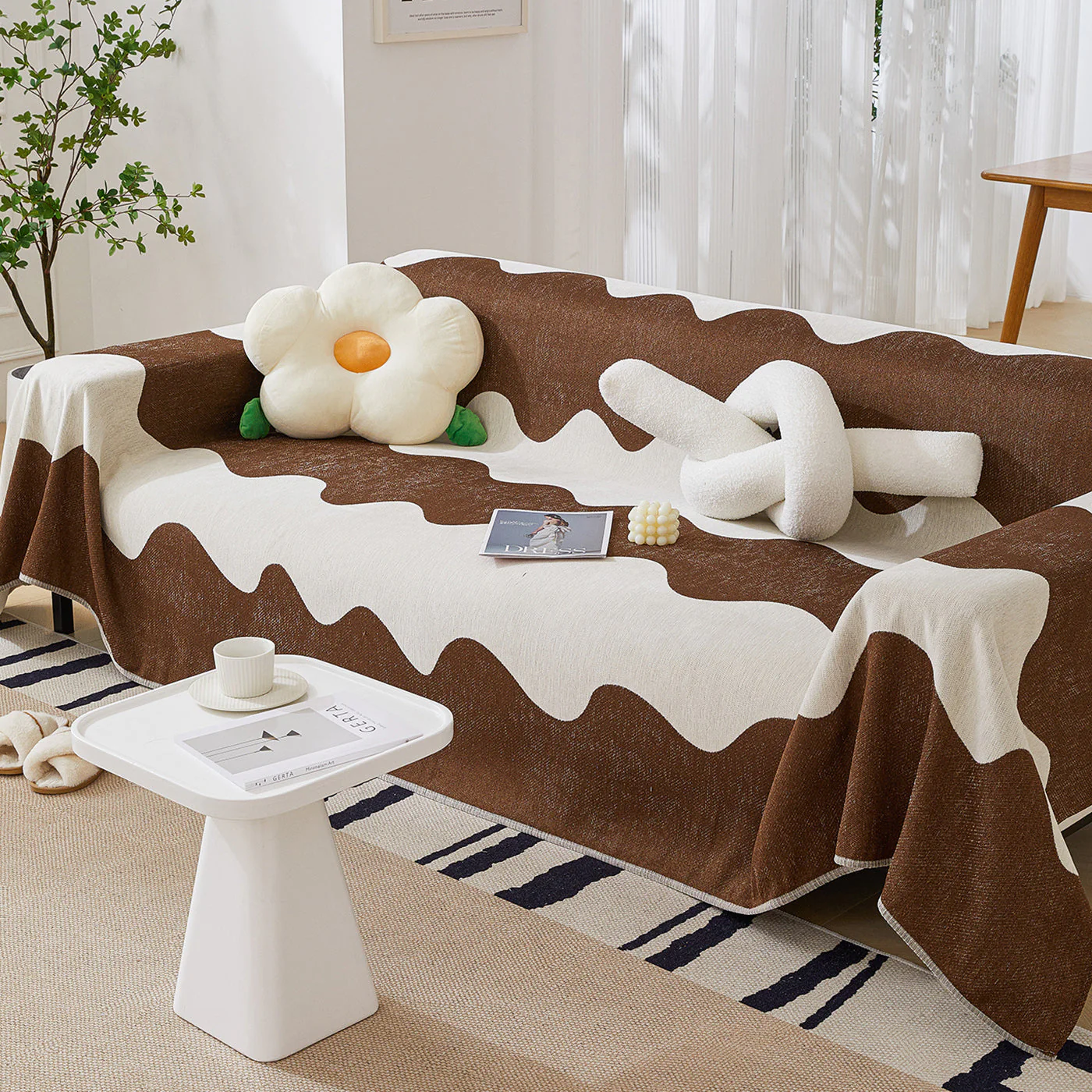 Chenille Minimalist Wavy Sofa Throw Cover, Cozy Blankets for Couch, Machine Washable Couch Protector - Image 11