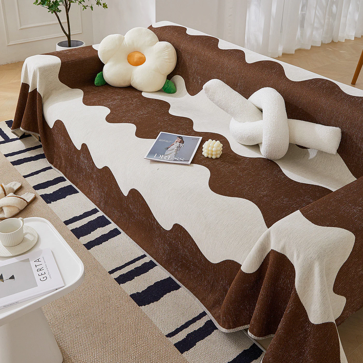 Chenille Minimalist Wavy Sofa Throw Cover, Cozy Blankets for Couch, Machine Washable Couch Protector - Image 12