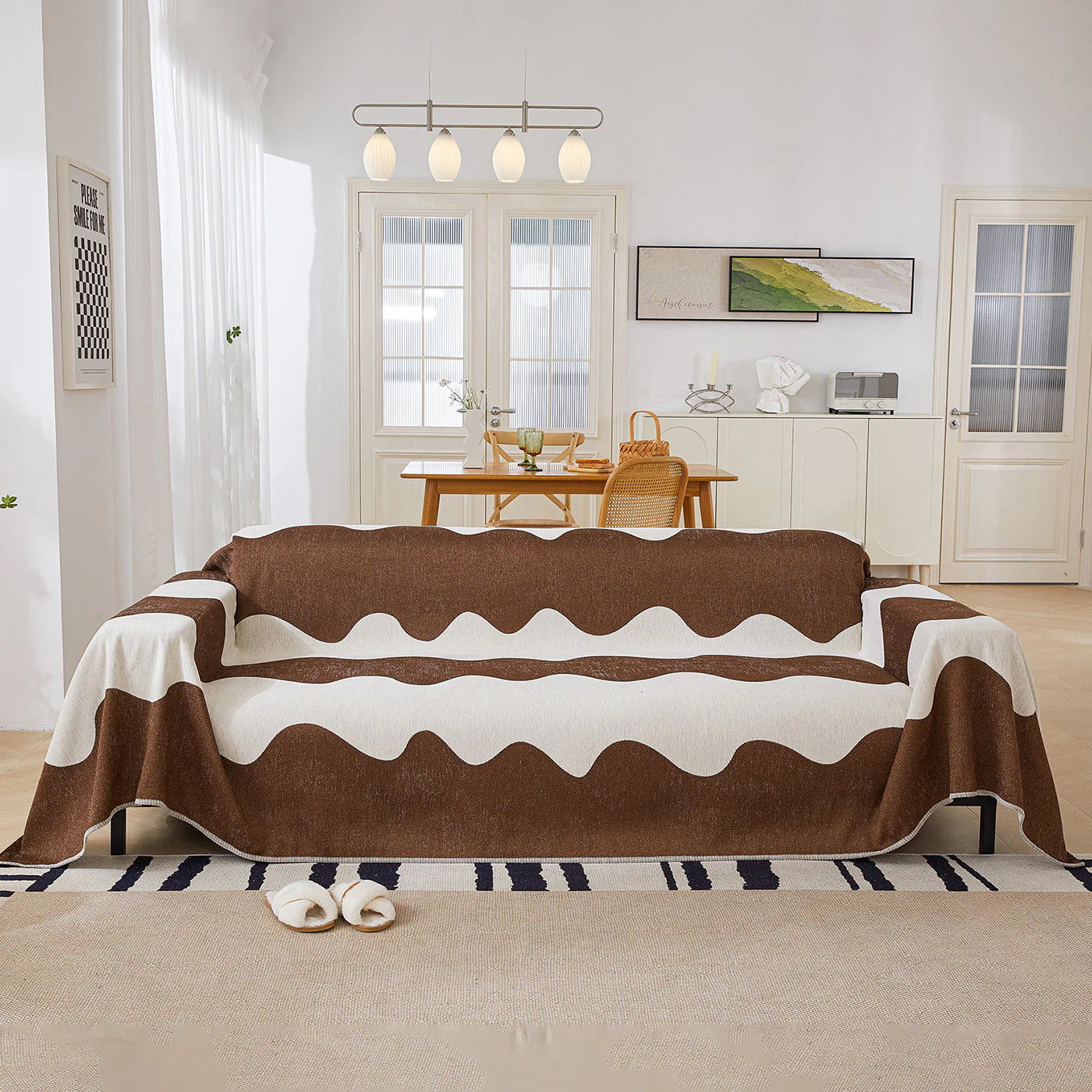 Chenille Minimalist Wavy Sofa Throw Cover, Cozy Blankets for Couch, Machine Washable Couch Protector - Image 14