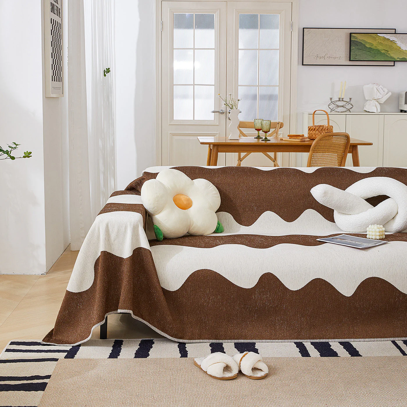 Chenille Minimalist Wavy Sofa Throw Cover, Cozy Blankets for Couch, Machine Washable Couch Protector - Image 17