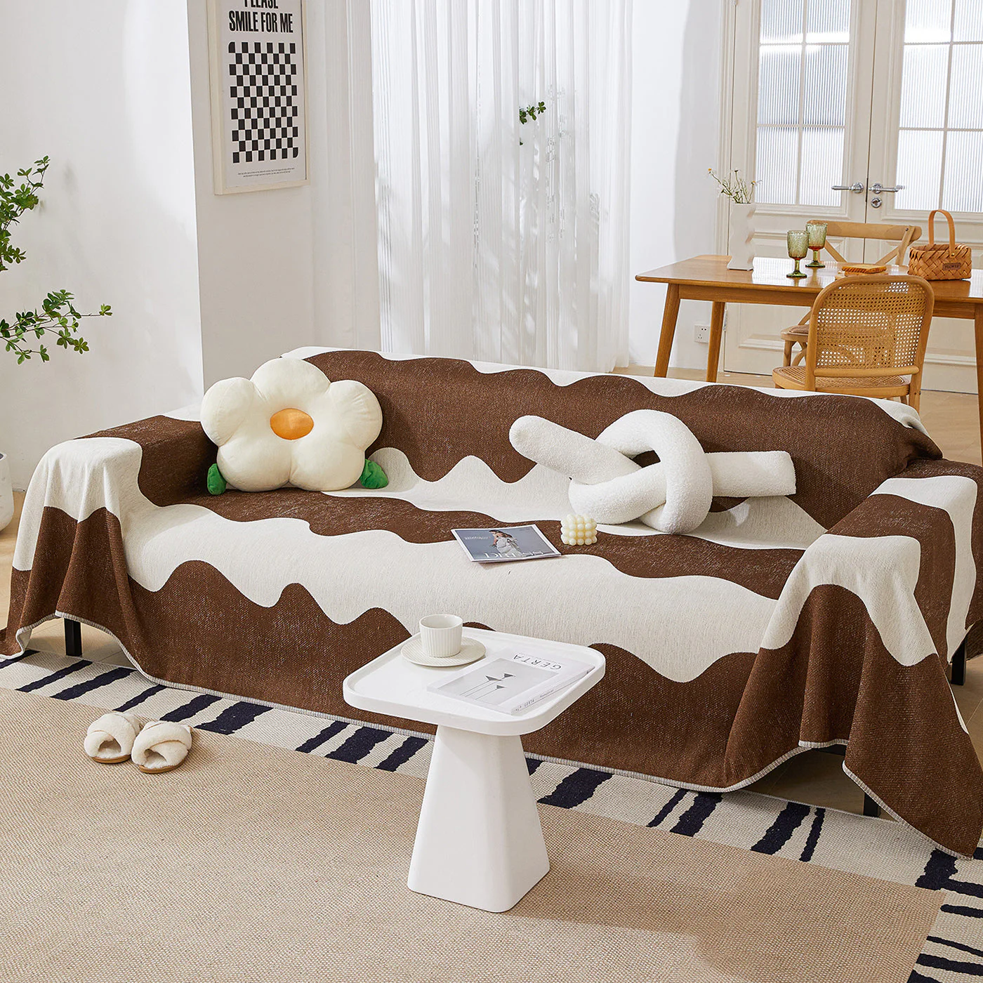 Chenille Minimalist Wavy Sofa Throw Cover, Cozy Blankets for Couch, Machine Washable Couch Protector - Image 18