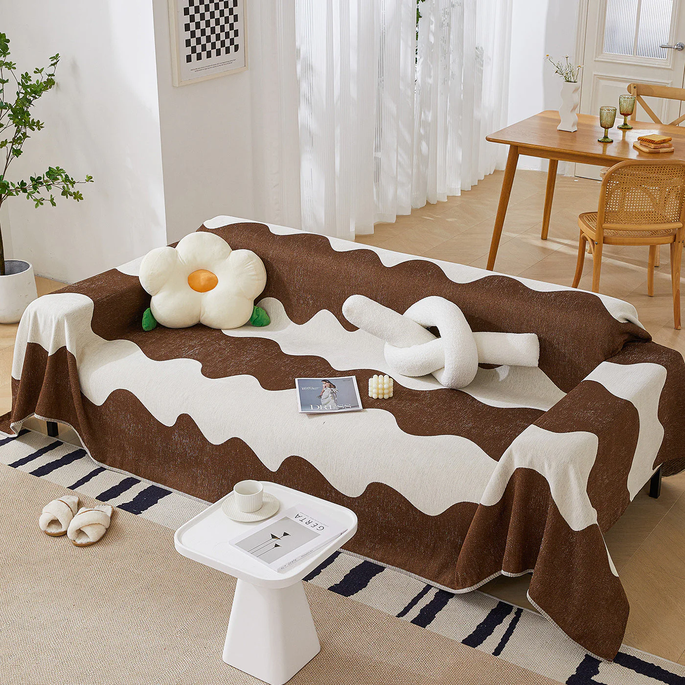 Chenille Minimalist Wavy Sofa Throw Cover, Cozy Blankets for Couch, Machine Washable Couch Protector - Image 19