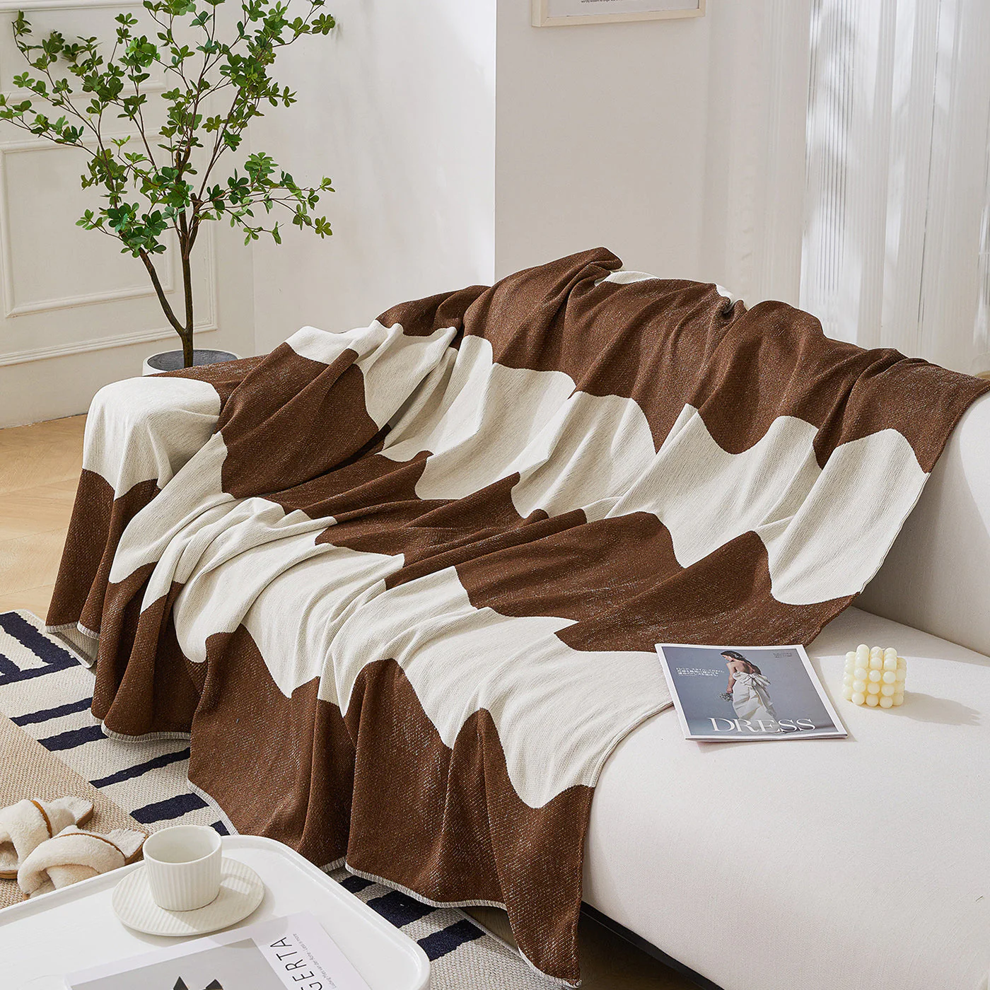 Chenille Minimalist Wavy Sofa Throw Cover, Cozy Blankets for Couch, Machine Washable Couch Protector - Image 20
