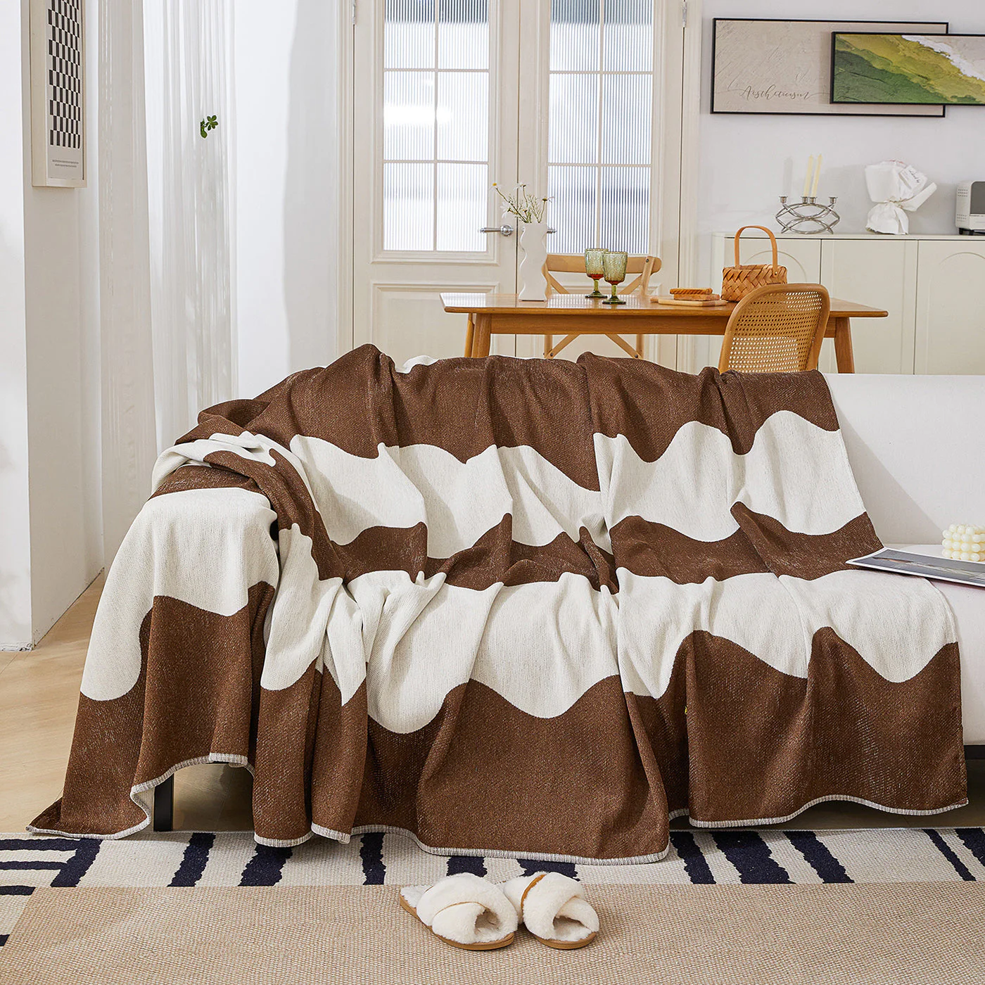 Chenille Minimalist Wavy Sofa Throw Cover, Cozy Blankets for Couch, Machine Washable Couch Protector - Image 21