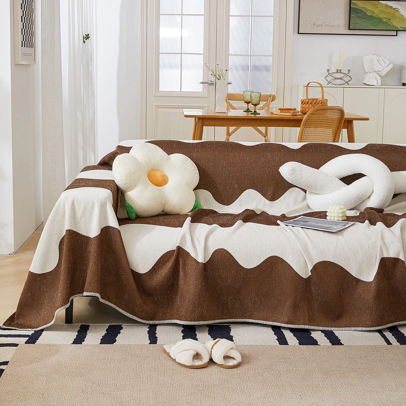 Chenille Minimalist Wavy Sofa Throw Cover, Cozy Blankets for Couch, Machine Washable Couch Protector - Image 22
