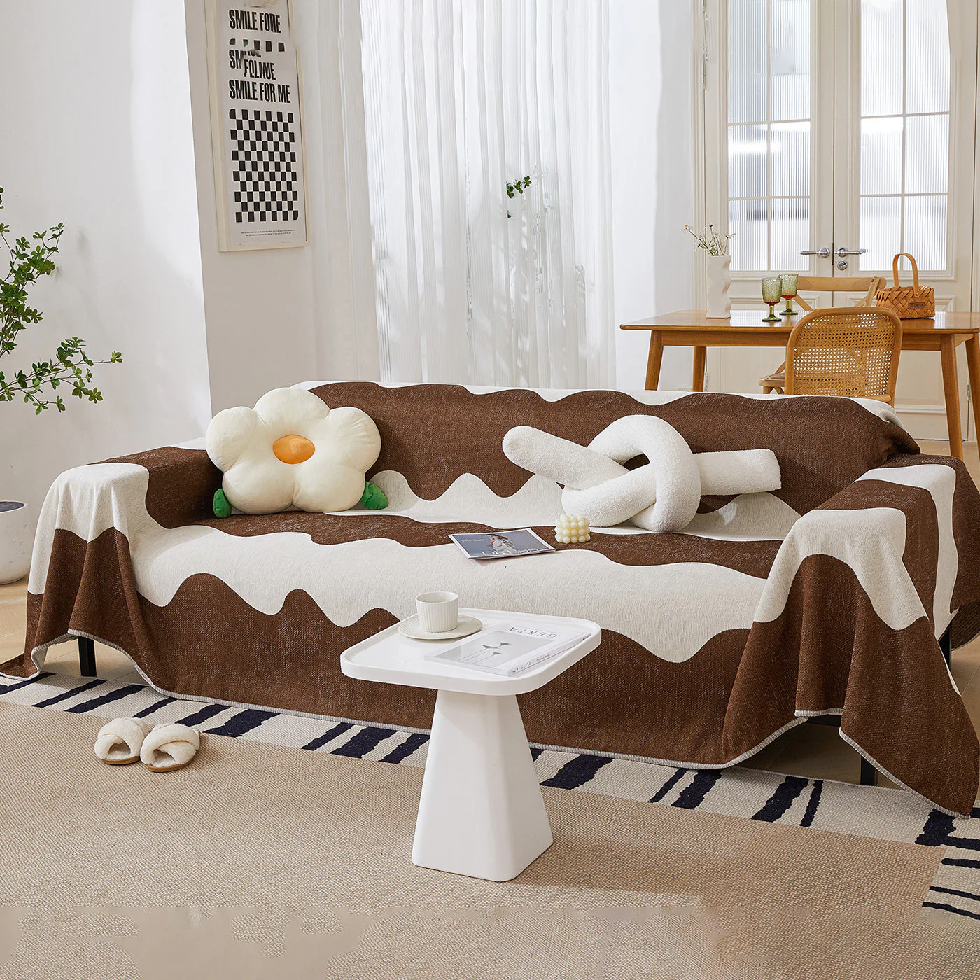 Chenille Minimalist Wavy Sofa Throw Cover, Cozy Blankets for Couch, Machine Washable Couch Protector - Image 23
