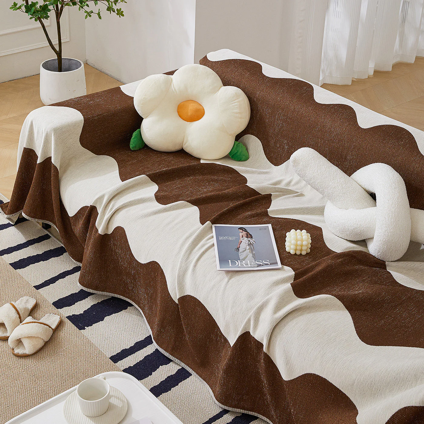 Chenille Minimalist Wavy Sofa Throw Cover, Cozy Blankets for Couch, Machine Washable Couch Protector - Image 26