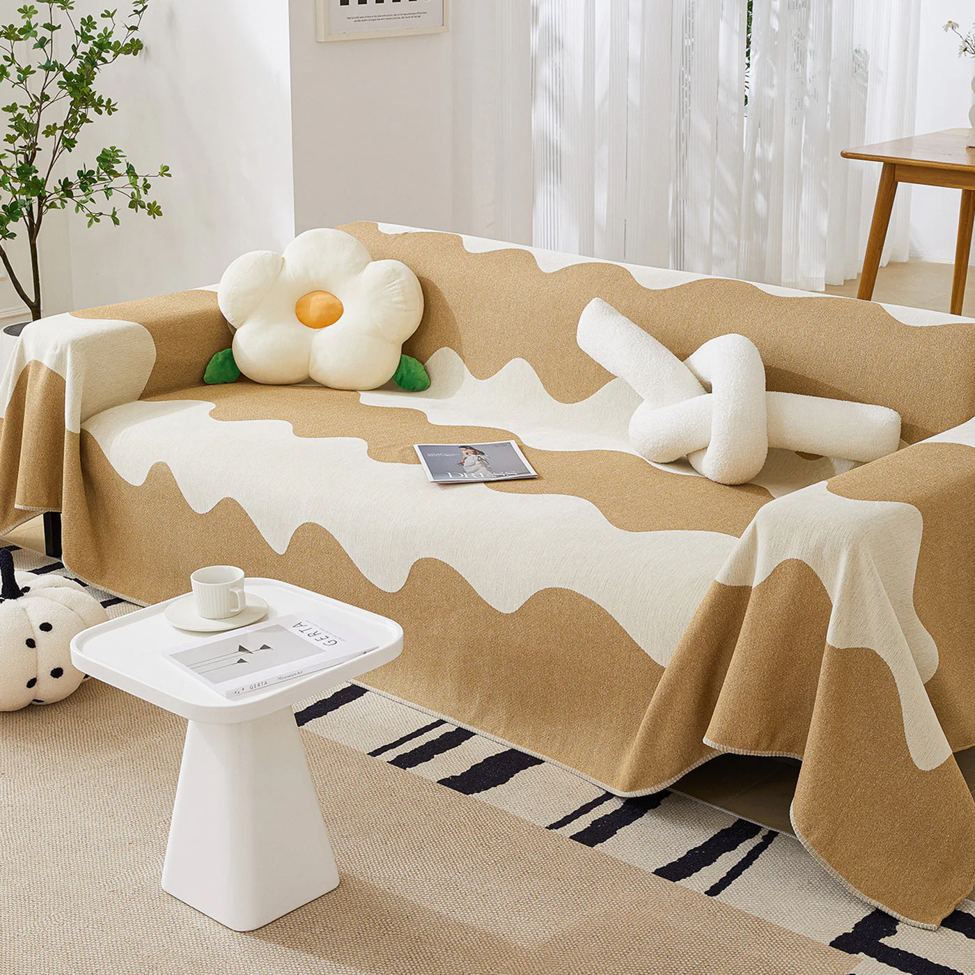 Chenille Minimalist Wavy Sofa Throw Cover, Cozy Blankets for Couch, Machine Washable Couch Protector - Image 28