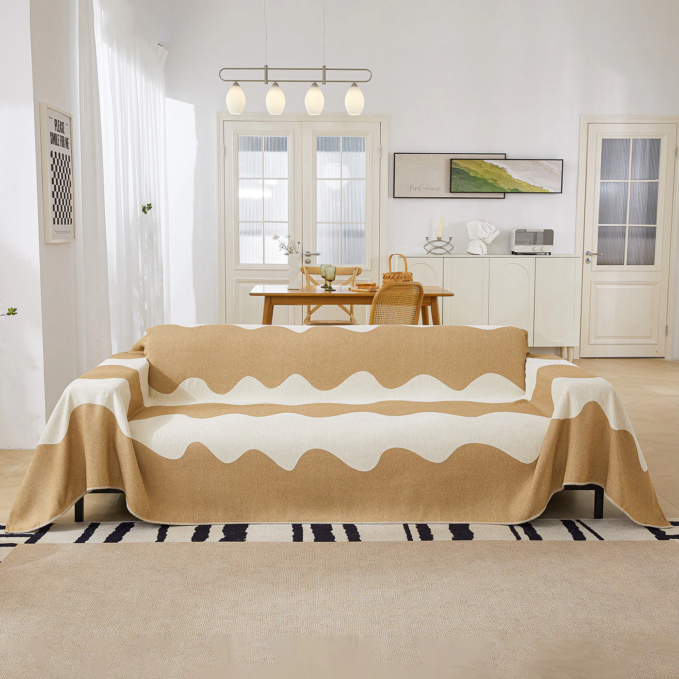 Chenille Minimalist Wavy Sofa Throw Cover, Cozy Blankets for Couch, Machine Washable Couch Protector - Image 34