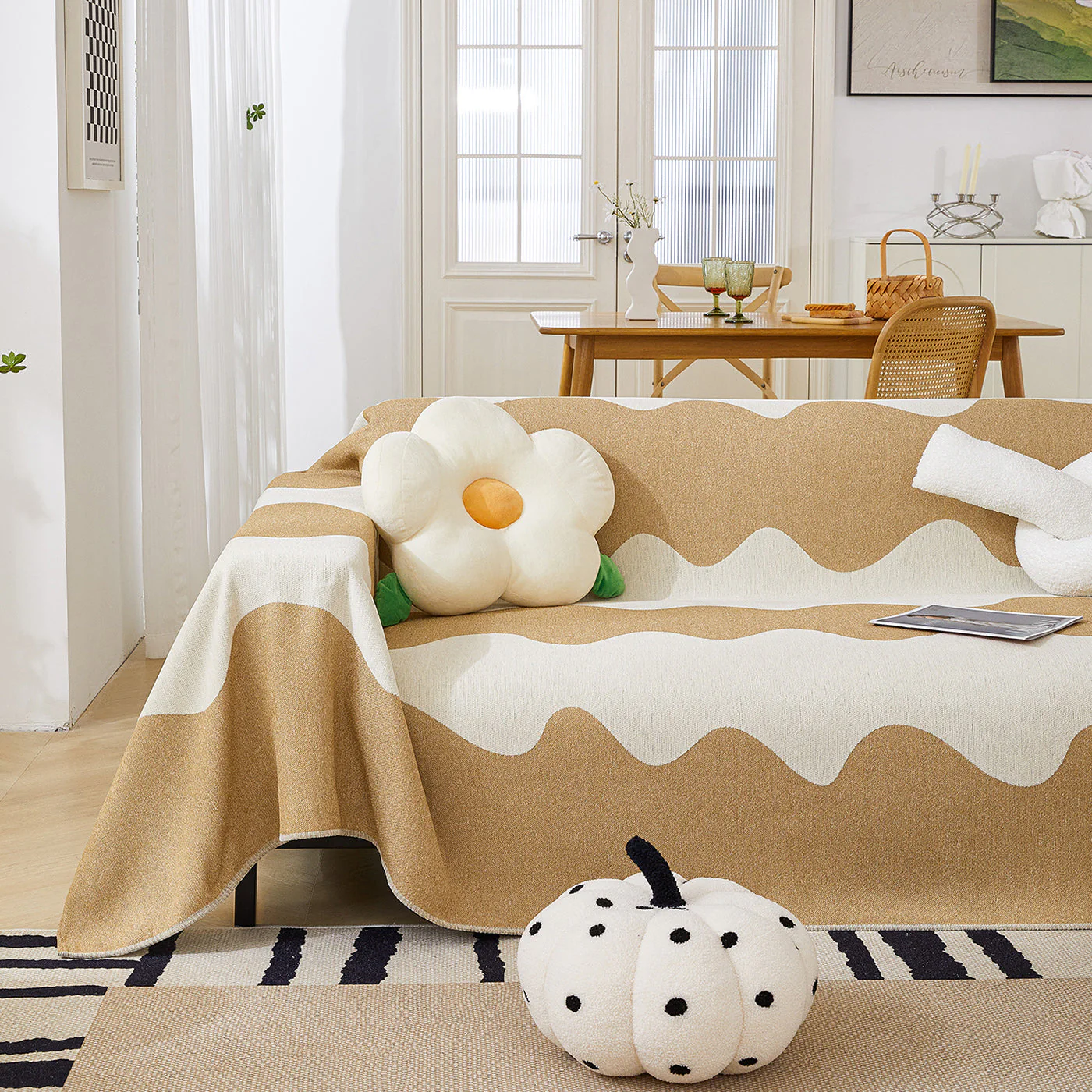 Chenille Minimalist Wavy Sofa Throw Cover, Cozy Blankets for Couch, Machine Washable Couch Protector - Image 37