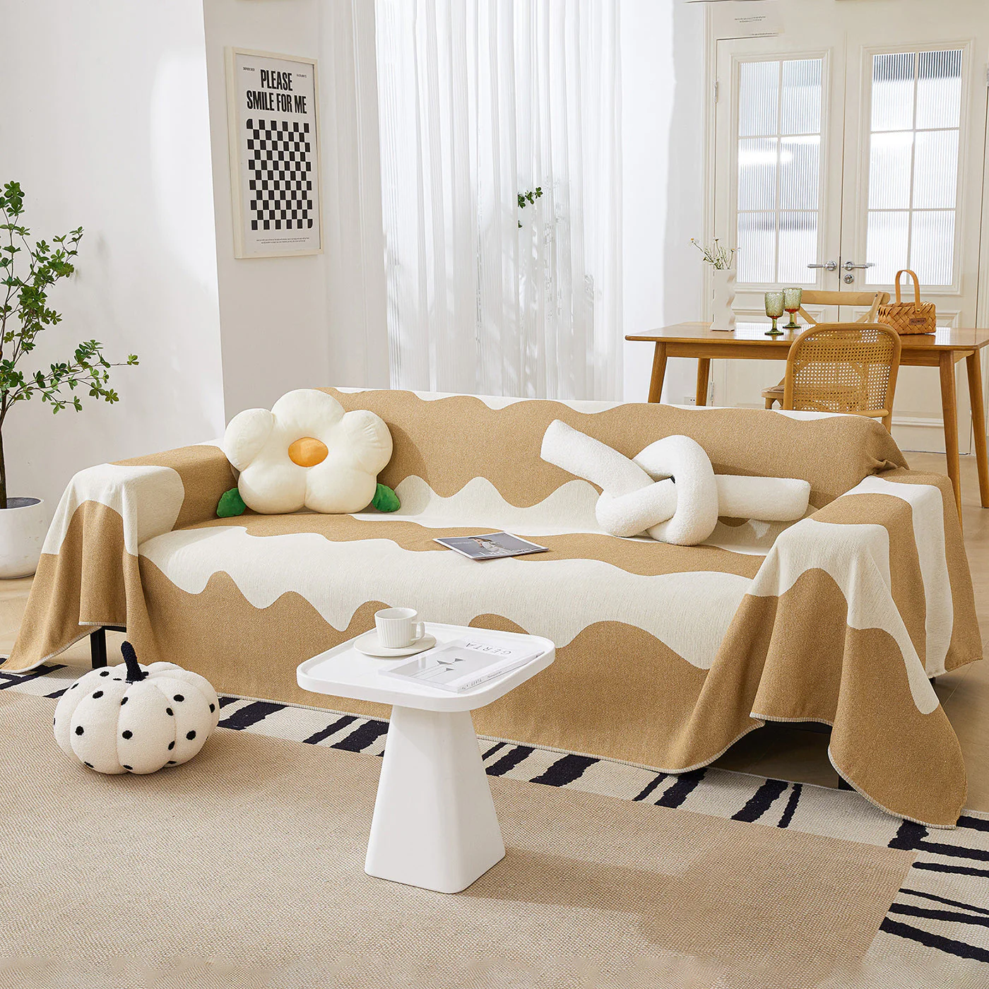 Chenille Minimalist Wavy Sofa Throw Cover, Cozy Blankets for Couch, Machine Washable Couch Protector - Image 38