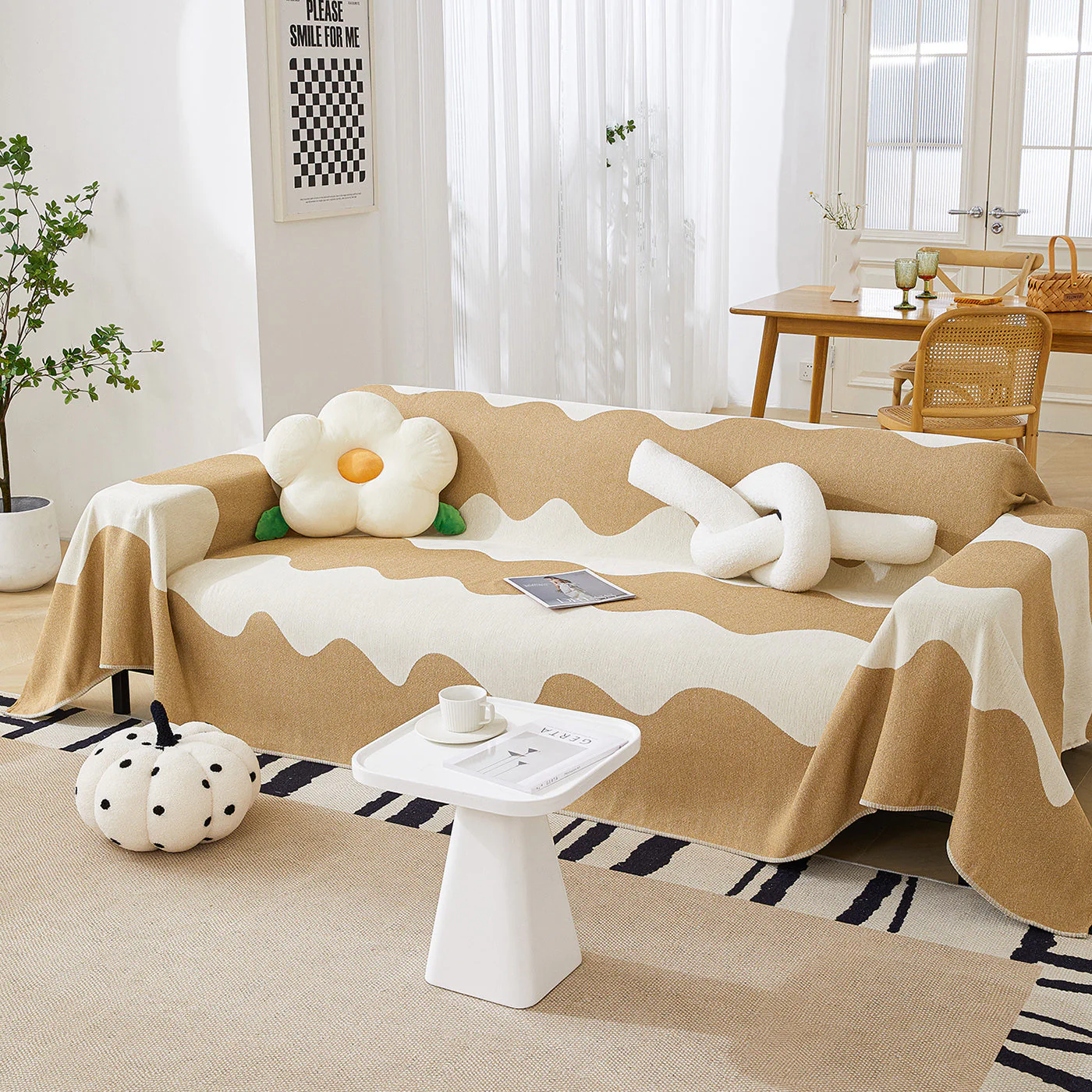Chenille Minimalist Wavy Sofa Throw Cover, Cozy Blankets for Couch, Machine Washable Couch Protector - Image 39