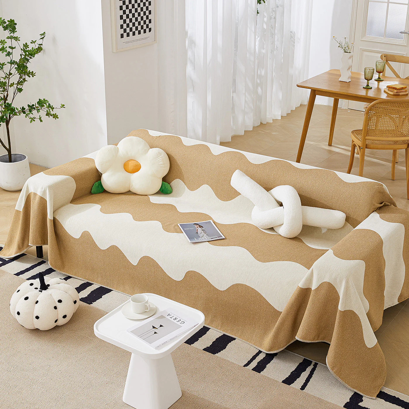 Chenille Minimalist Wavy Sofa Throw Cover, Cozy Blankets for Couch, Machine Washable Couch Protector - Image 40