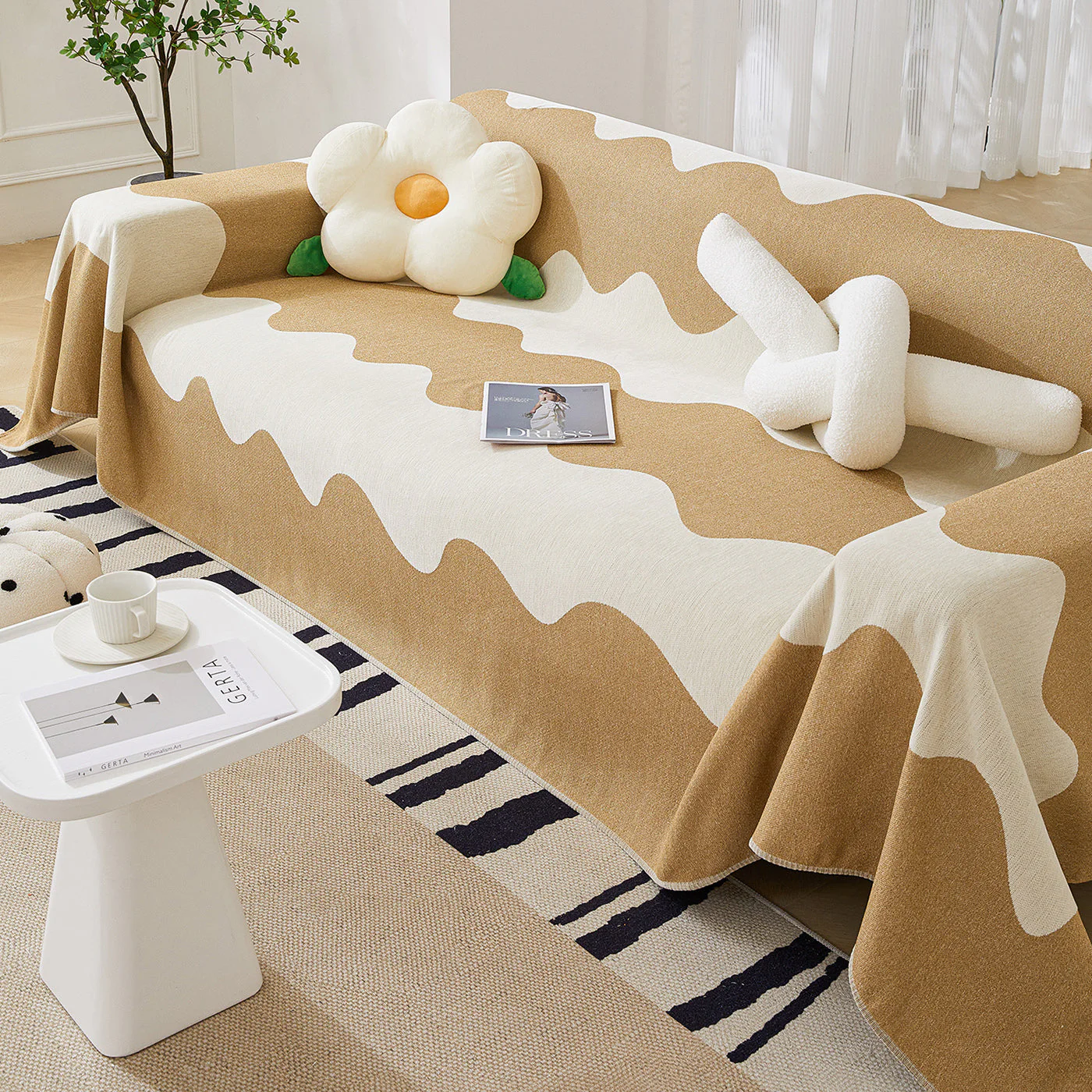 Chenille Minimalist Wavy Sofa Throw Cover, Cozy Blankets for Couch, Machine Washable Couch Protector - Image 41