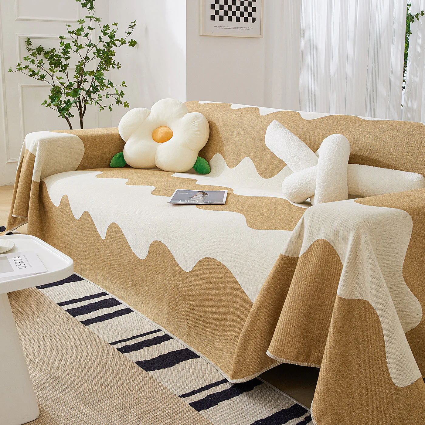 Chenille Minimalist Wavy Sofa Throw Cover, Cozy Blankets for Couch, Machine Washable Couch Protector - Image 42