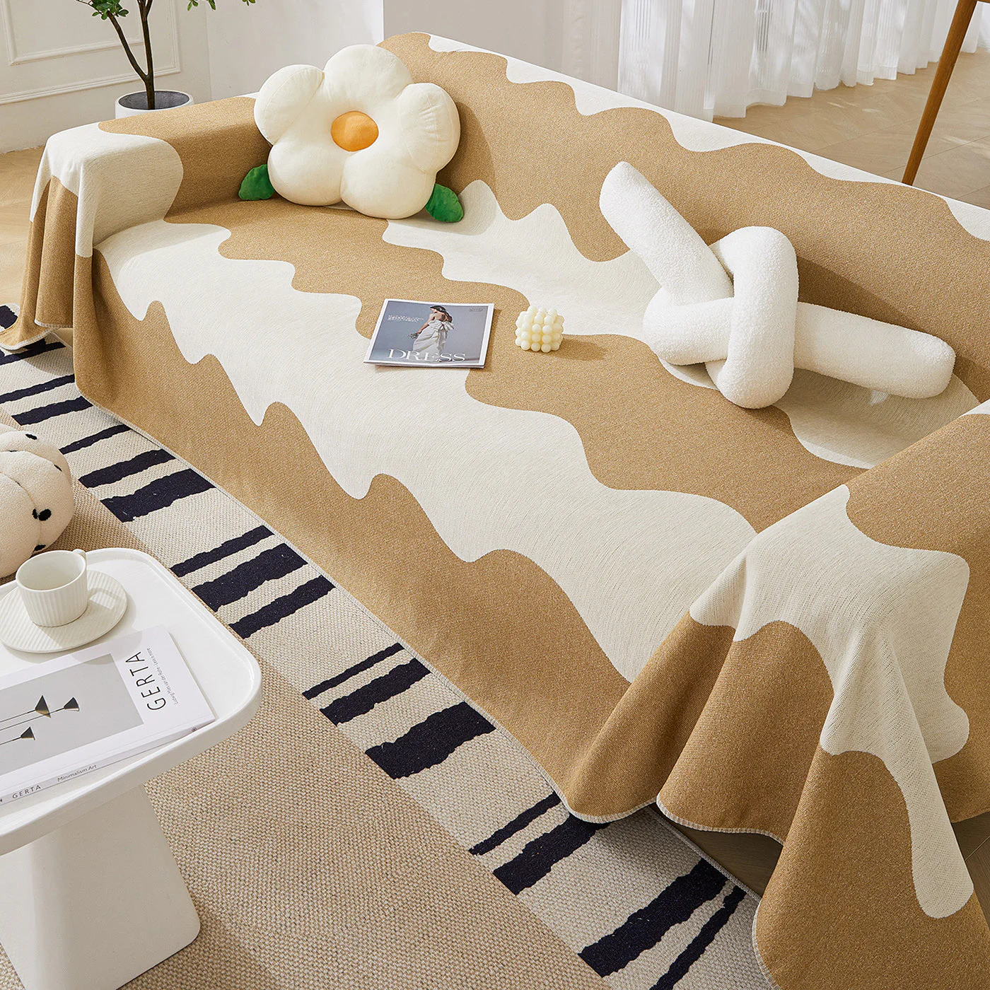 Chenille Minimalist Wavy Sofa Throw Cover, Cozy Blankets for Couch, Machine Washable Couch Protector - Image 43