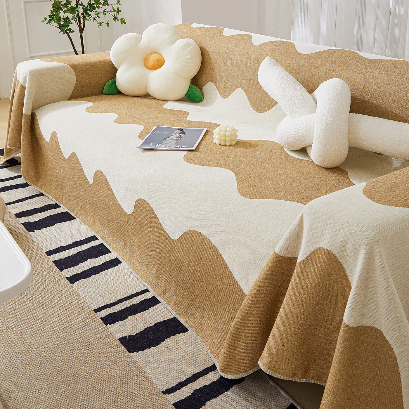 Chenille Minimalist Wavy Sofa Throw Cover, Cozy Blankets for Couch, Machine Washable Couch Protector - Image 44