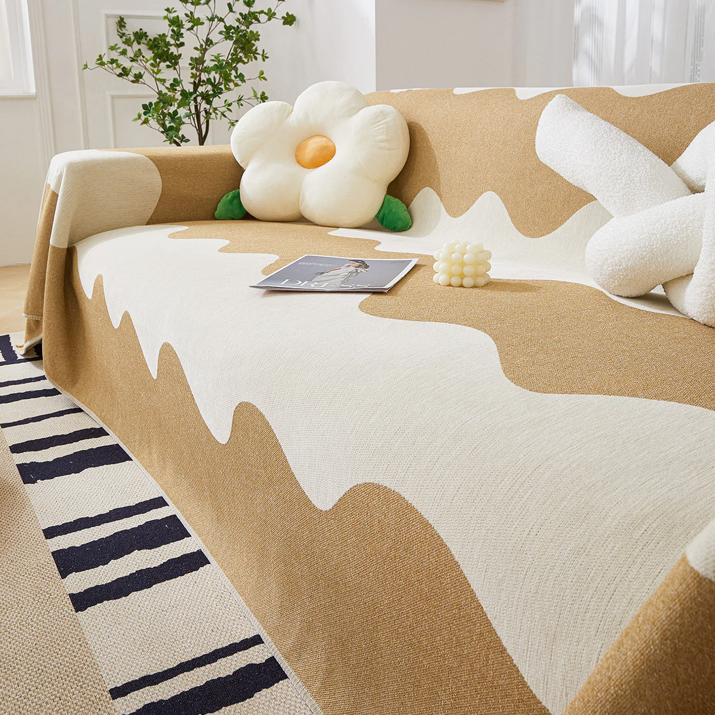Chenille Minimalist Wavy Sofa Throw Cover, Cozy Blankets for Couch, Machine Washable Couch Protector - Image 46