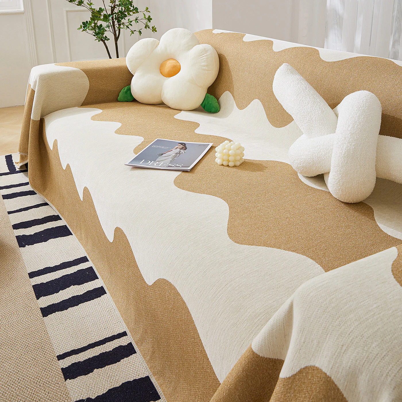 Chenille Minimalist Wavy Sofa Throw Cover, Cozy Blankets for Couch, Machine Washable Couch Protector - Image 47