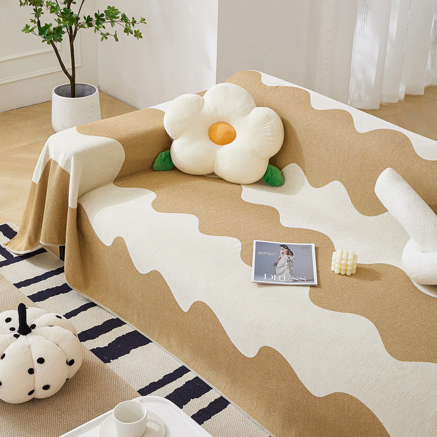 Chenille Minimalist Wavy Sofa Throw Cover, Cozy Blankets for Couch, Machine Washable Couch Protector - Image 48