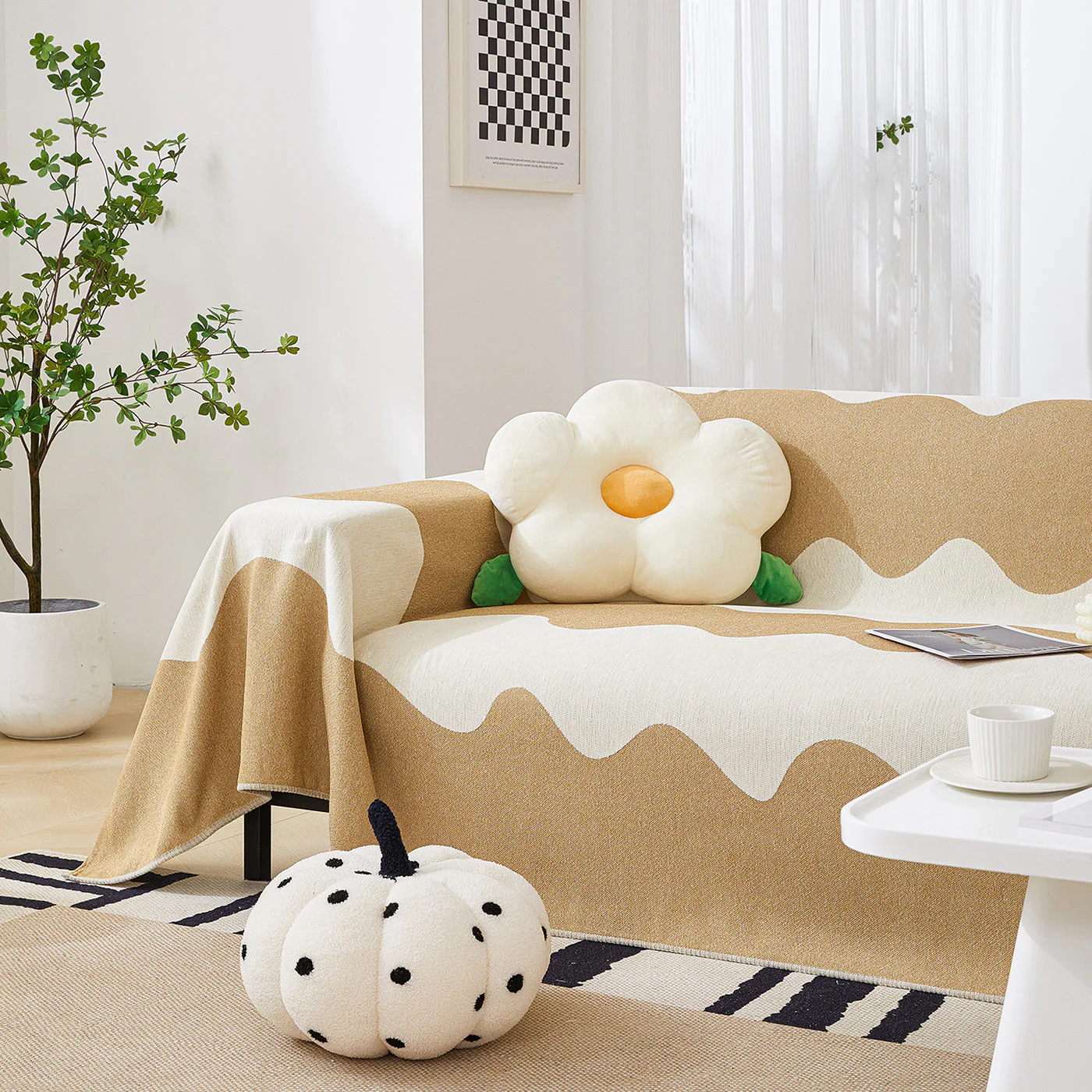 Chenille Minimalist Wavy Sofa Throw Cover, Cozy Blankets for Couch, Machine Washable Couch Protector - Image 49