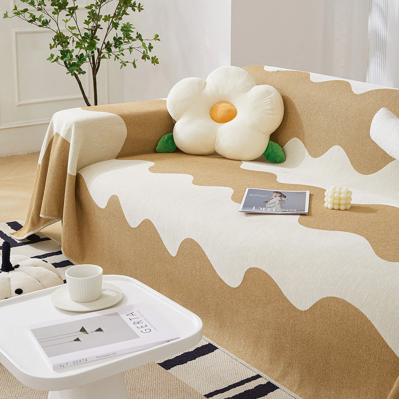 Chenille Minimalist Wavy Sofa Throw Cover, Cozy Blankets for Couch, Machine Washable Couch Protector - Image 50