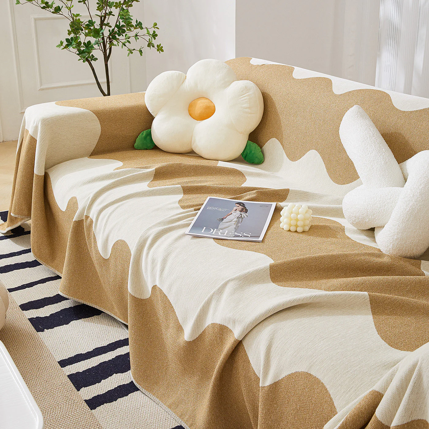 Chenille Minimalist Wavy Sofa Throw Cover, Cozy Blankets for Couch, Machine Washable Couch Protector - Image 51