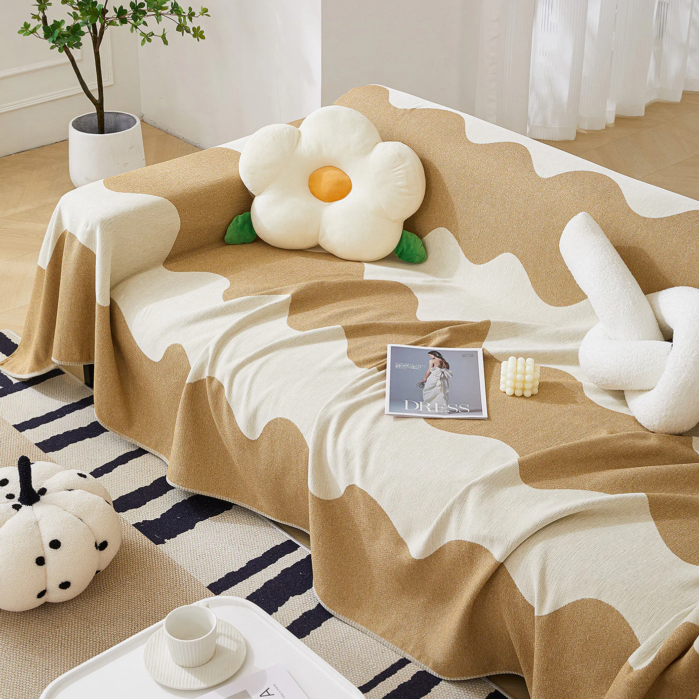 Chenille Minimalist Wavy Sofa Throw Cover, Cozy Blankets for Couch, Machine Washable Couch Protector - Image 52