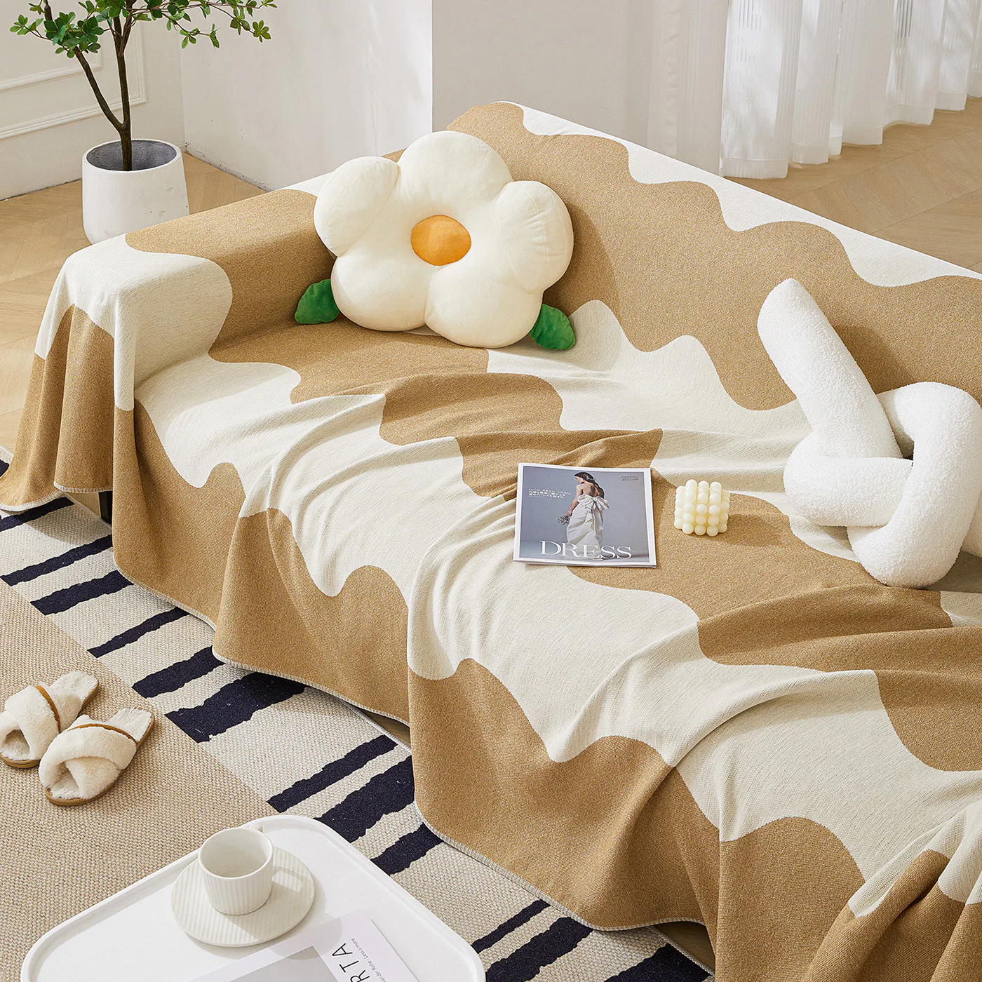 Chenille Minimalist Wavy Sofa Throw Cover, Cozy Blankets for Couch, Machine Washable Couch Protector - Image 53