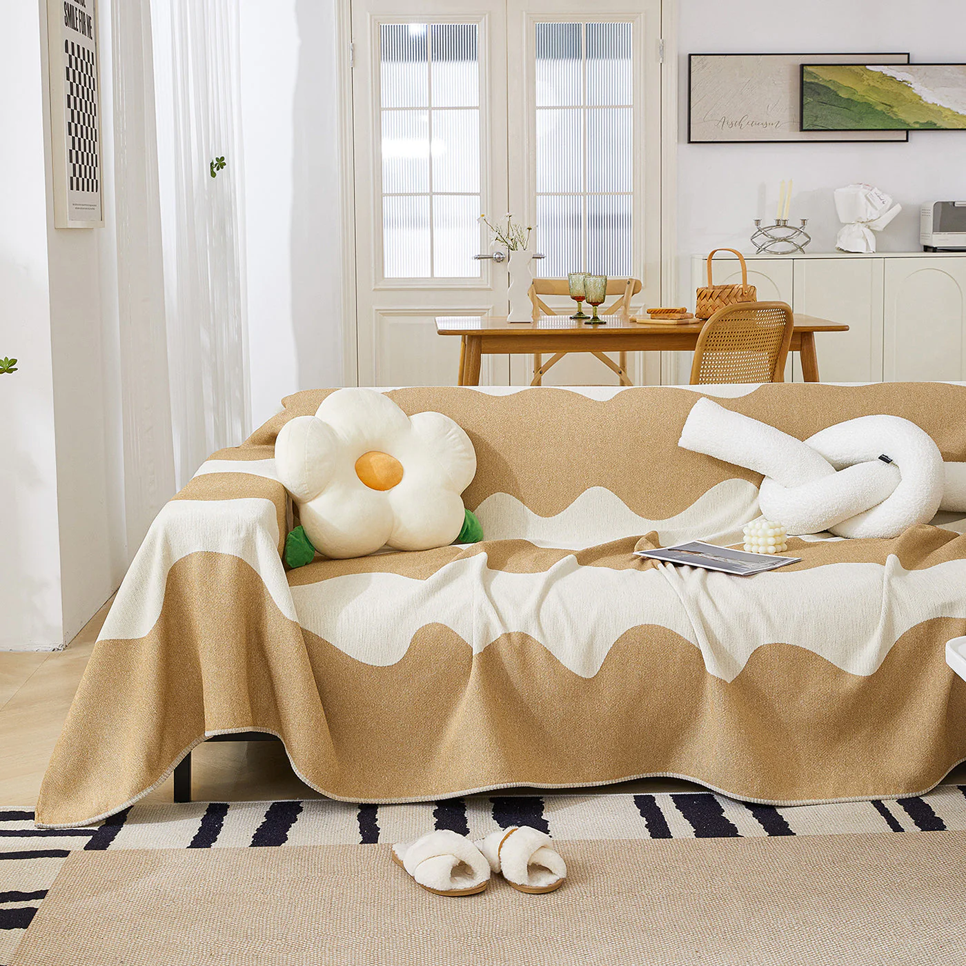 Chenille Minimalist Wavy Sofa Throw Cover, Cozy Blankets for Couch, Machine Washable Couch Protector - Image 54