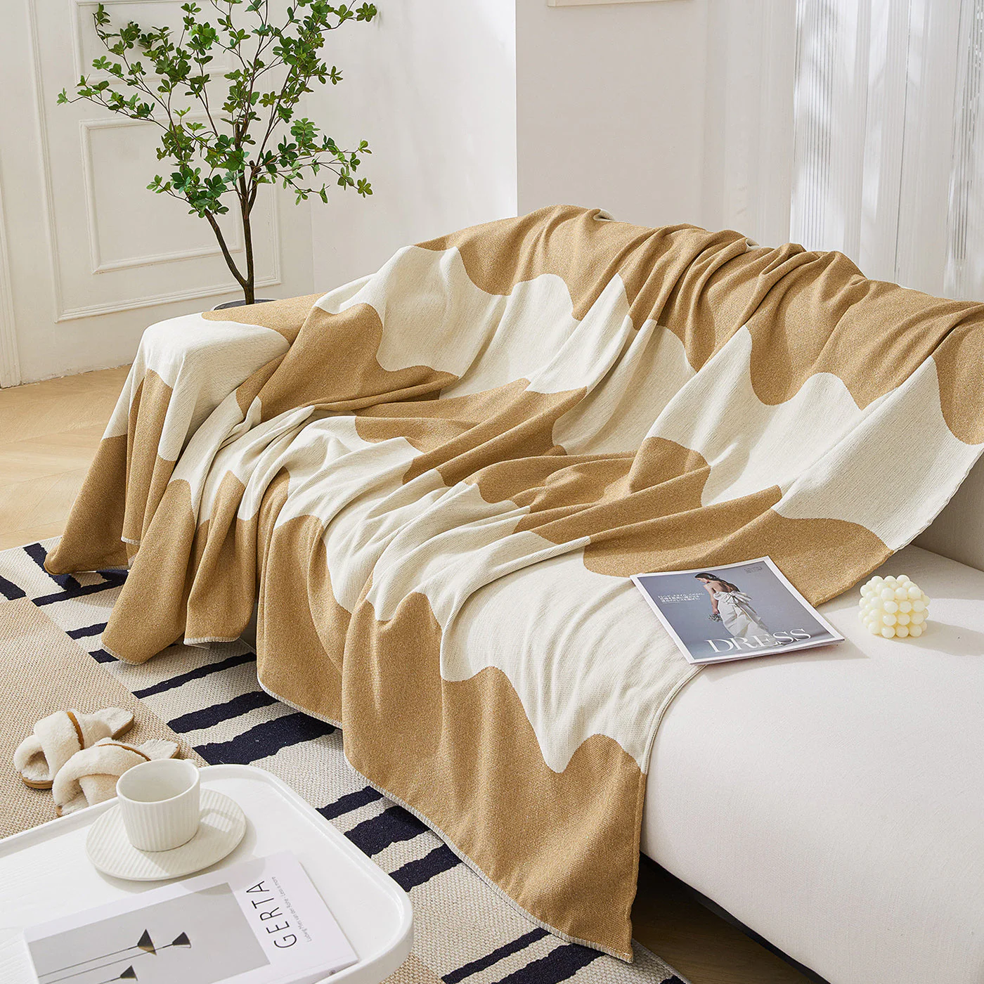 Chenille Minimalist Wavy Sofa Throw Cover, Cozy Blankets for Couch, Machine Washable Couch Protector - Image 55